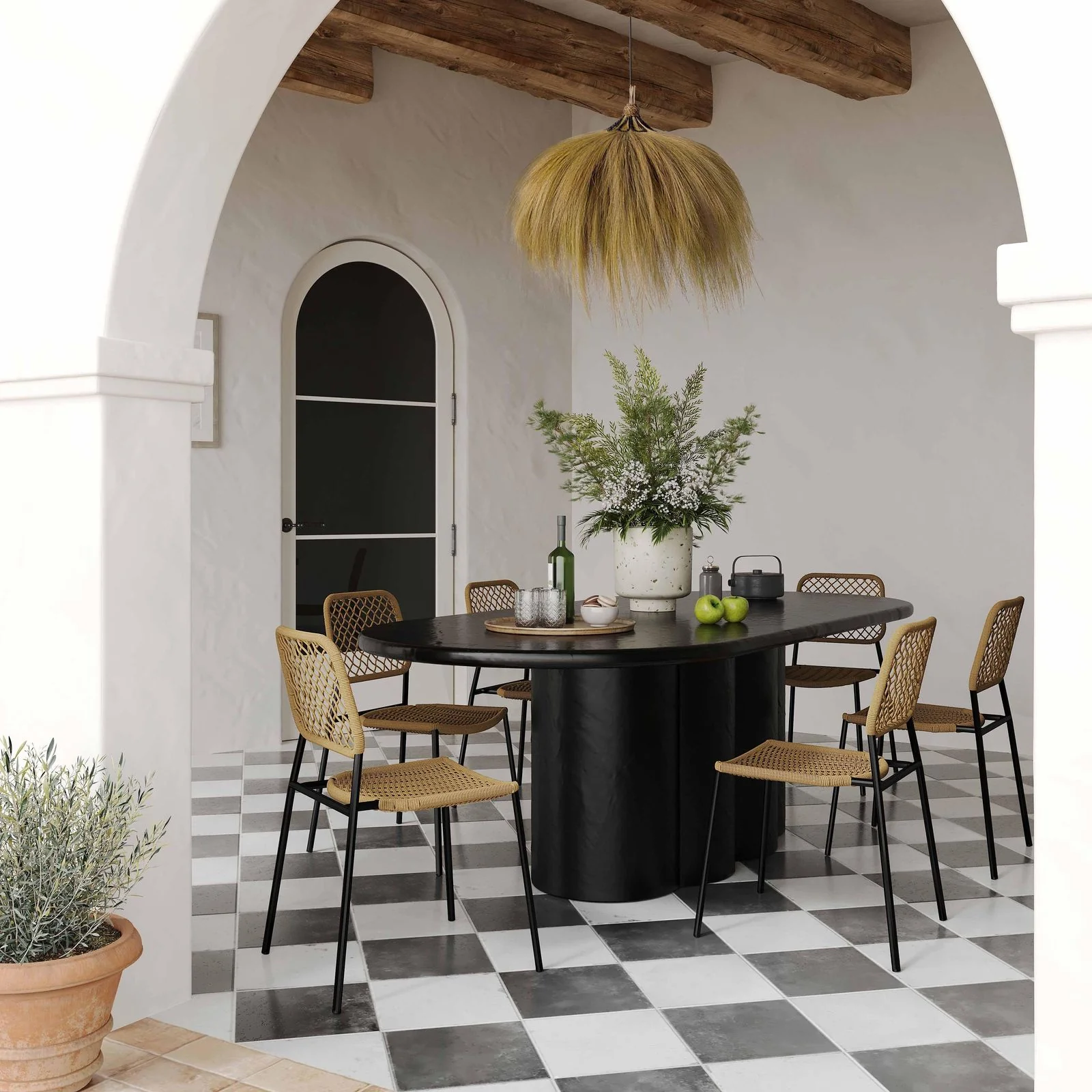 Elika Black Faux Plaster Oval Dining Table - Image 2