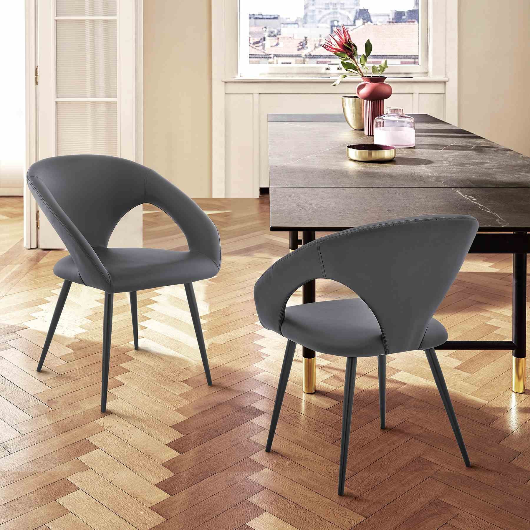 Elin Gray Faux Leather and Black Metal Dining Chairs - Set of 2 - Image 9