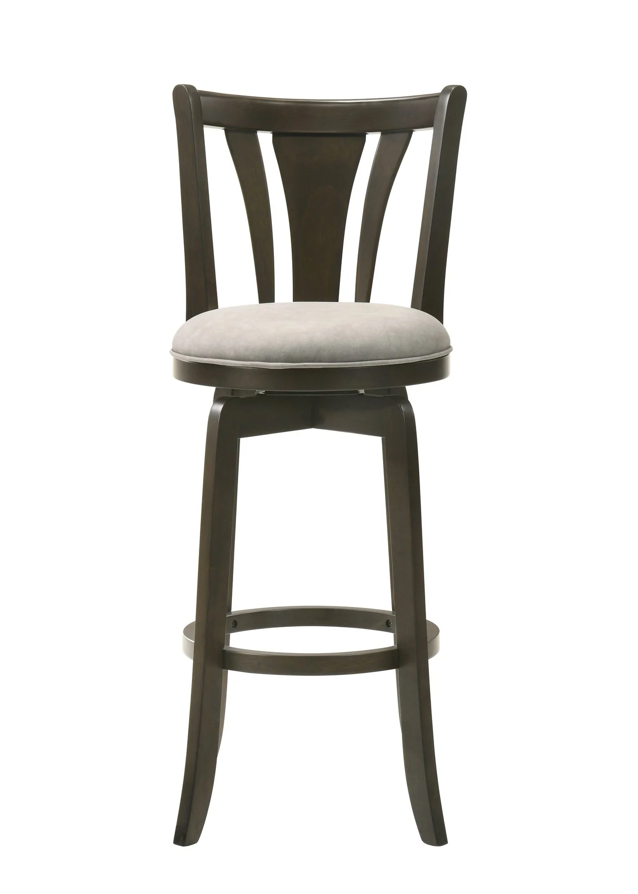 Elle 26 in. Dark Roast Counter Height Rubberwood Swivel Barstool with Grey Fabric Seat - Image 2