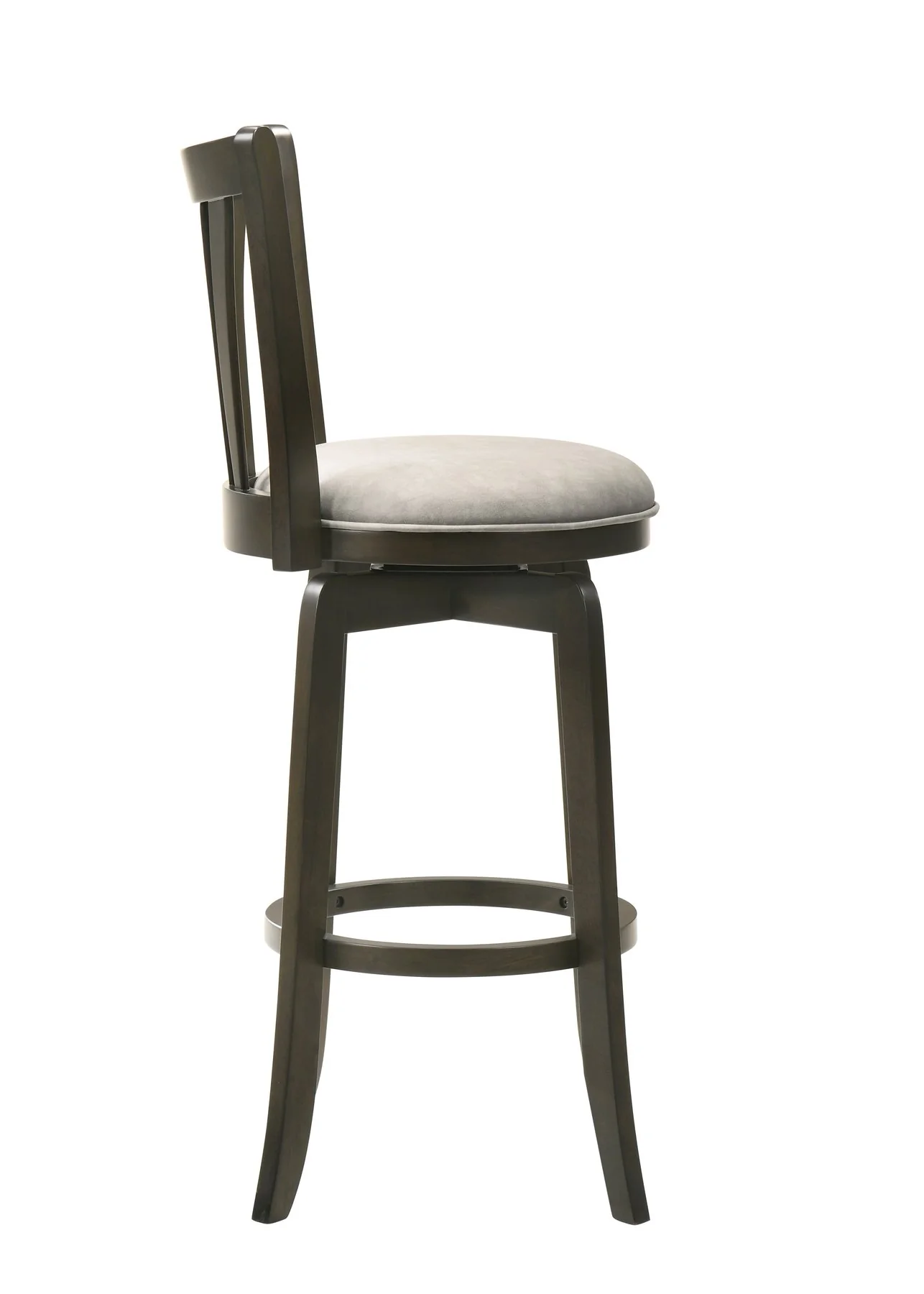 Elle 26 in. Dark Roast Counter Height Rubberwood Swivel Barstool with Grey Fabric Seat - Image 4