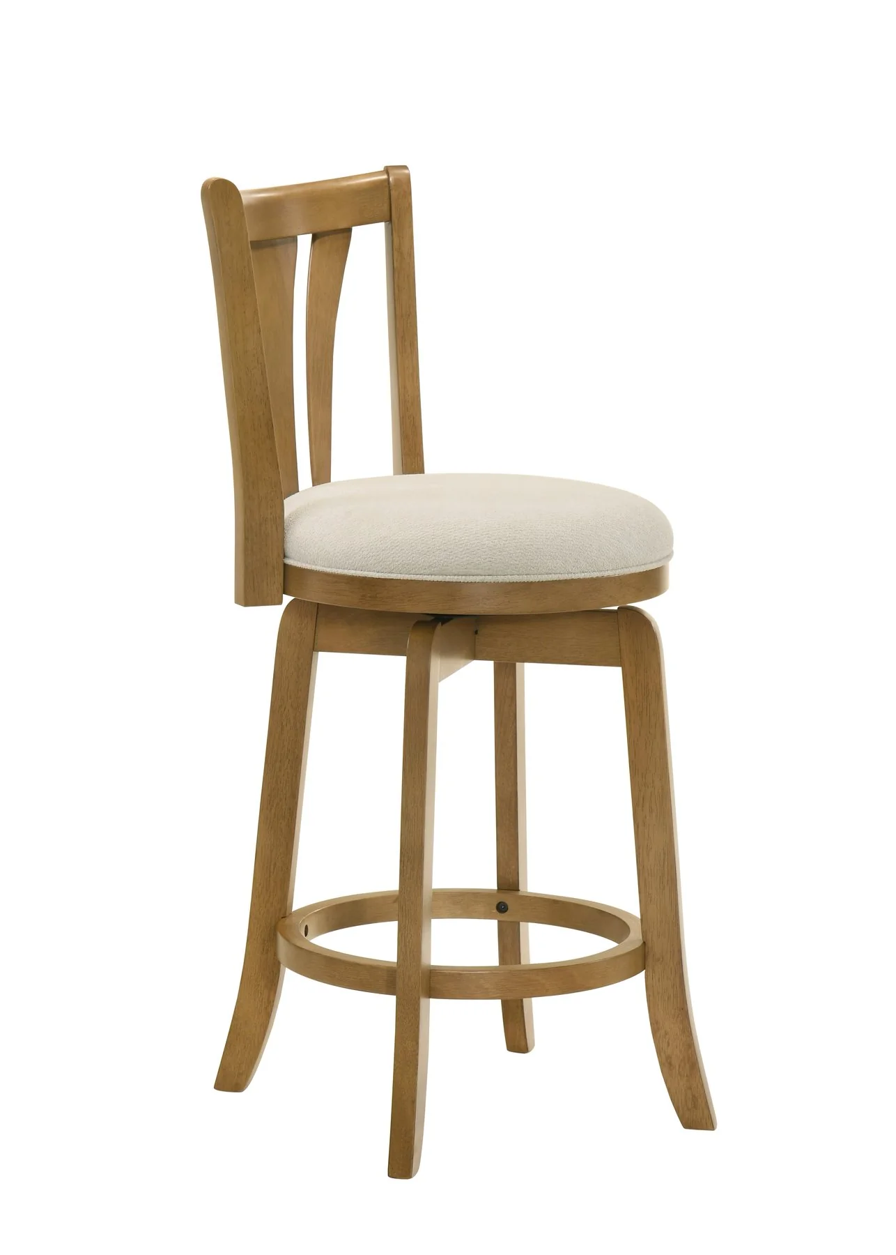Elle 30 in. Amber Glow Bar Height Rubberwood Swivel Barstool with Ivory Fabric Seat - Image 3