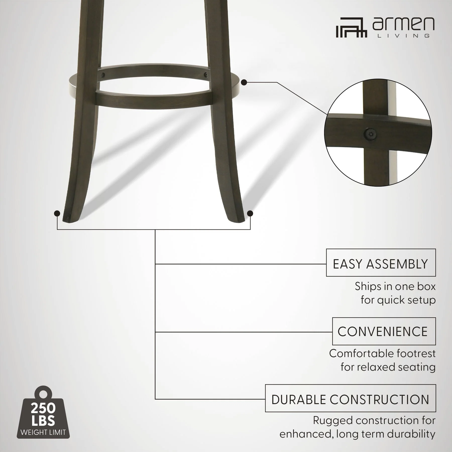 Elle 30 in. Dark Roast Bar Height Rubberwood Swivel Barstool with Grey Fabric Seat - Image 13