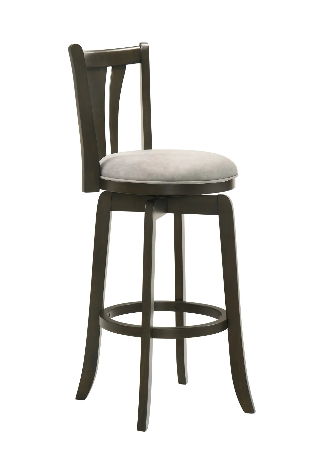 Elle 30 in. Dark Roast Bar Height Rubberwood Swivel Barstool with Grey Fabric Seat - Image 3