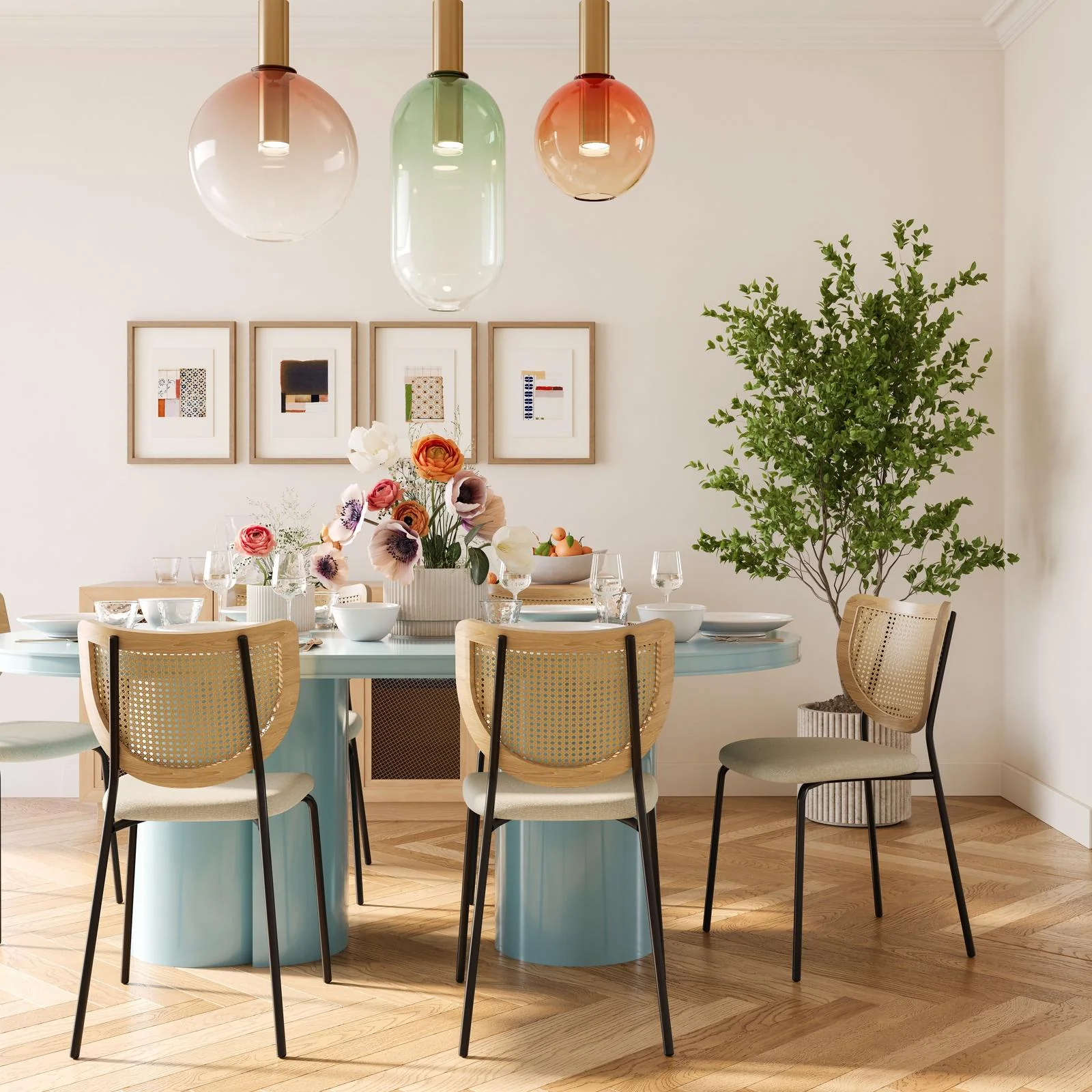 Elora Blue Lacquer Oval Dining Table - Image 8