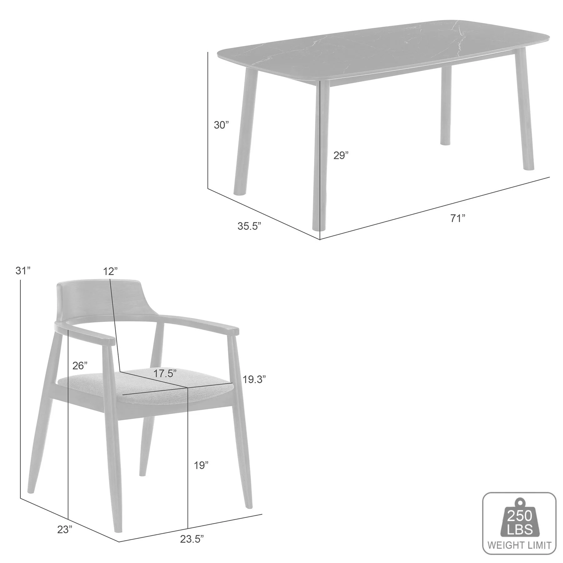 Emorie Mid-Century Modern 7-Piece Wood Dining Set in Walnut Finish with Sintered Stone Top - Image 10