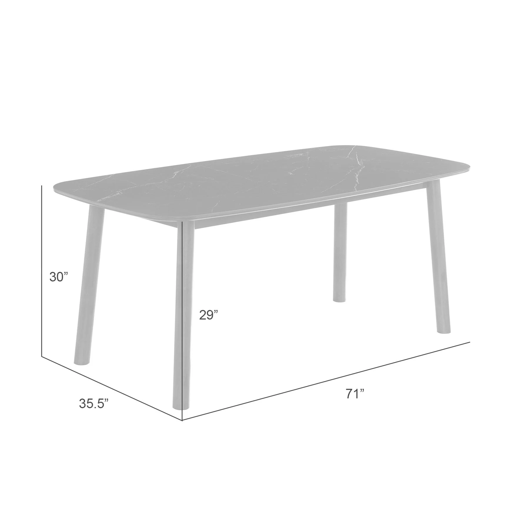 Emorie Mid-Century Modern 71 in. Rectangle Wood Dining Table in Walnut Finish with Sintered Stone Top  - Image 6