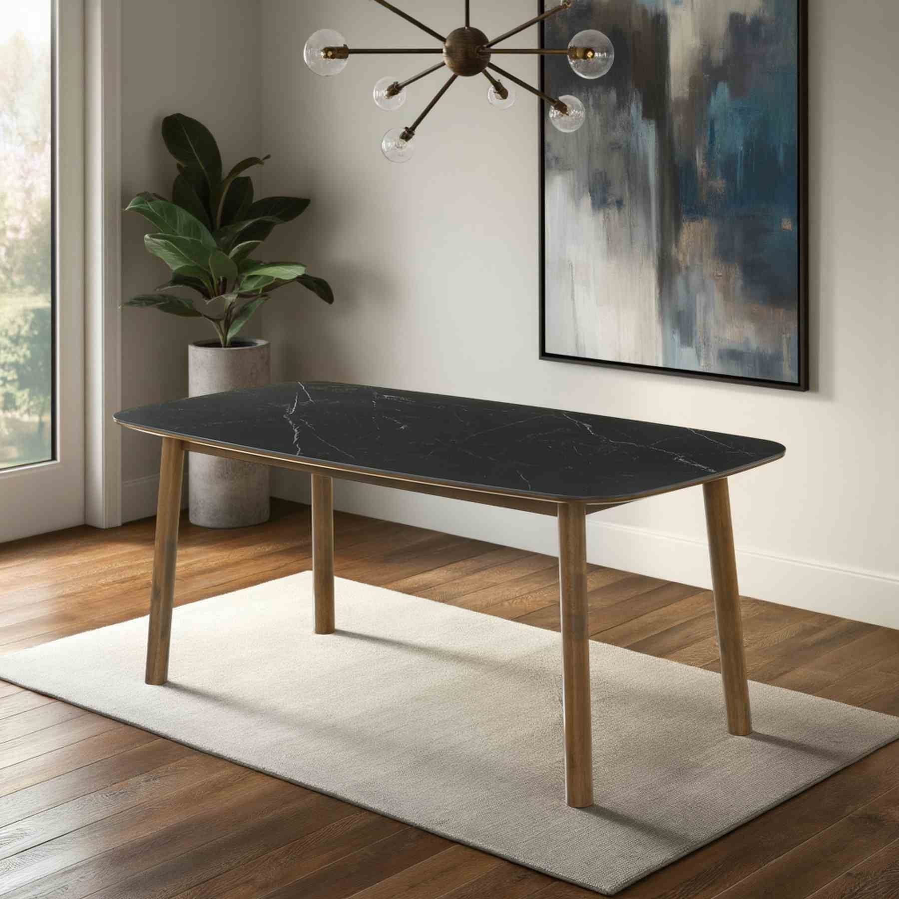 Emorie Mid-Century Modern 71 in. Rectangle Wood Dining Table in Walnut Finish with Sintered Stone Top  - Image 7