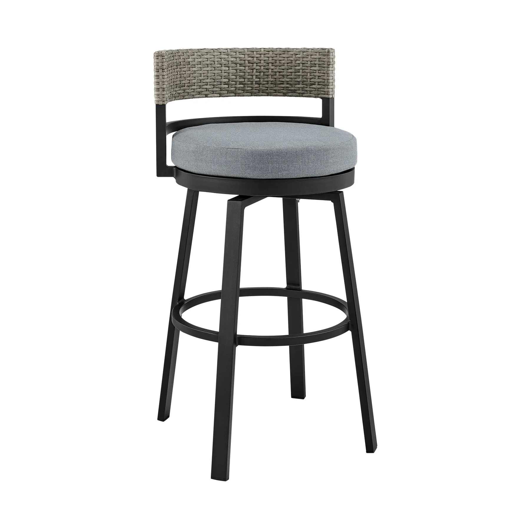 Encinitas Outdoor Patio 5-Piece Bar Table Set in Aluminum with Gray Cushions - Image 2