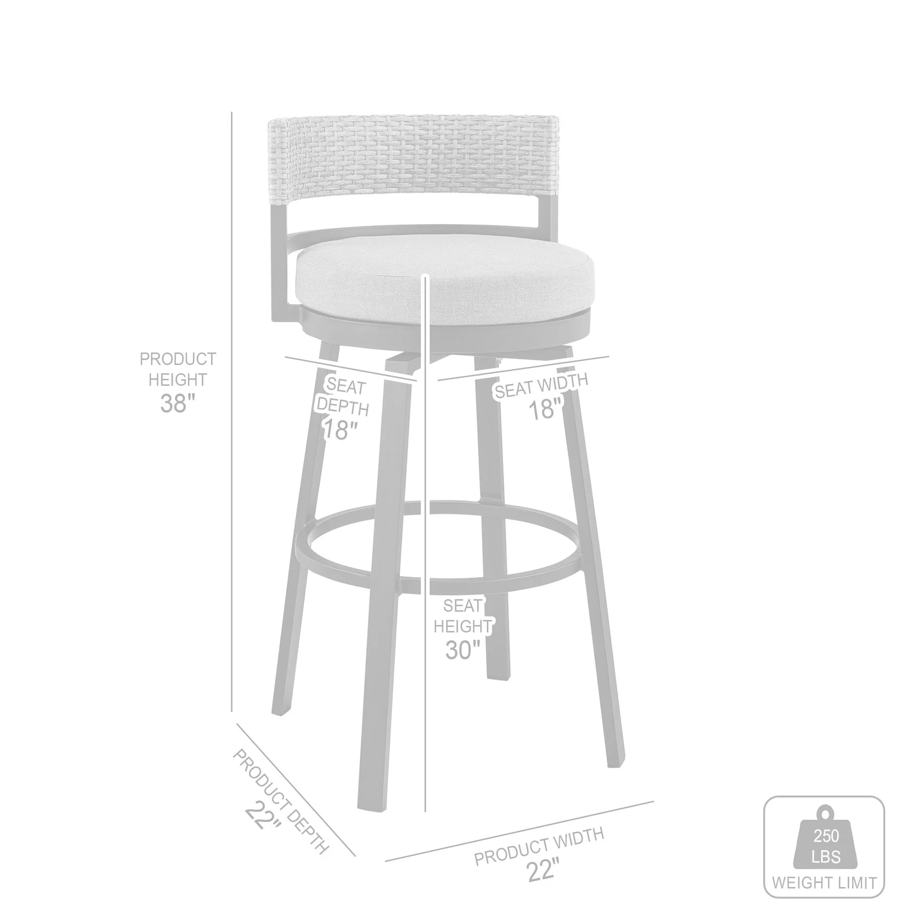 Encinitas Outdoor Patio Swivel Bar Stool in Aluminum and Wicker with Gray Cushions - Image 10