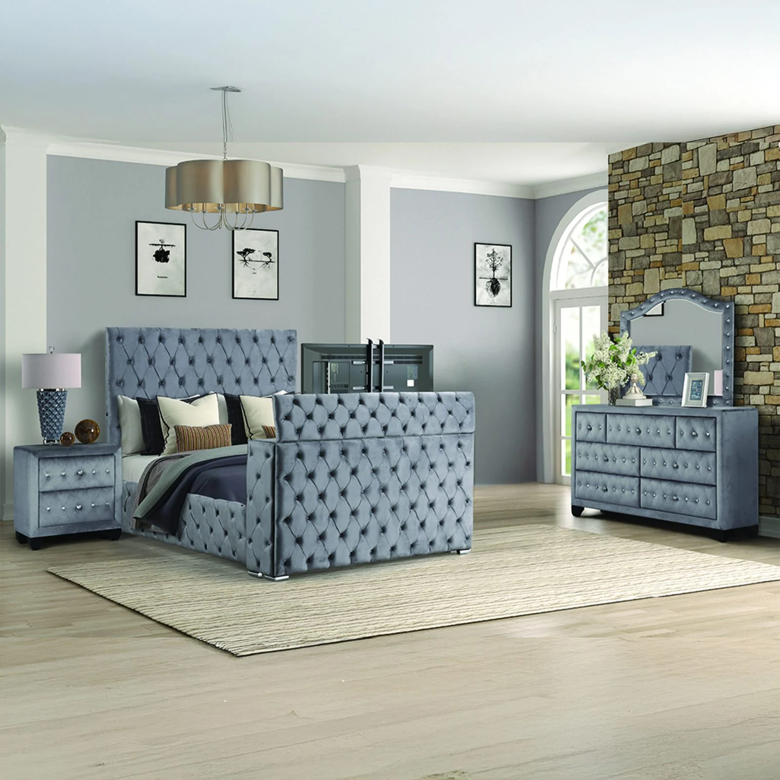 Encore King 4PC Bedroom Set Gray - Image 18