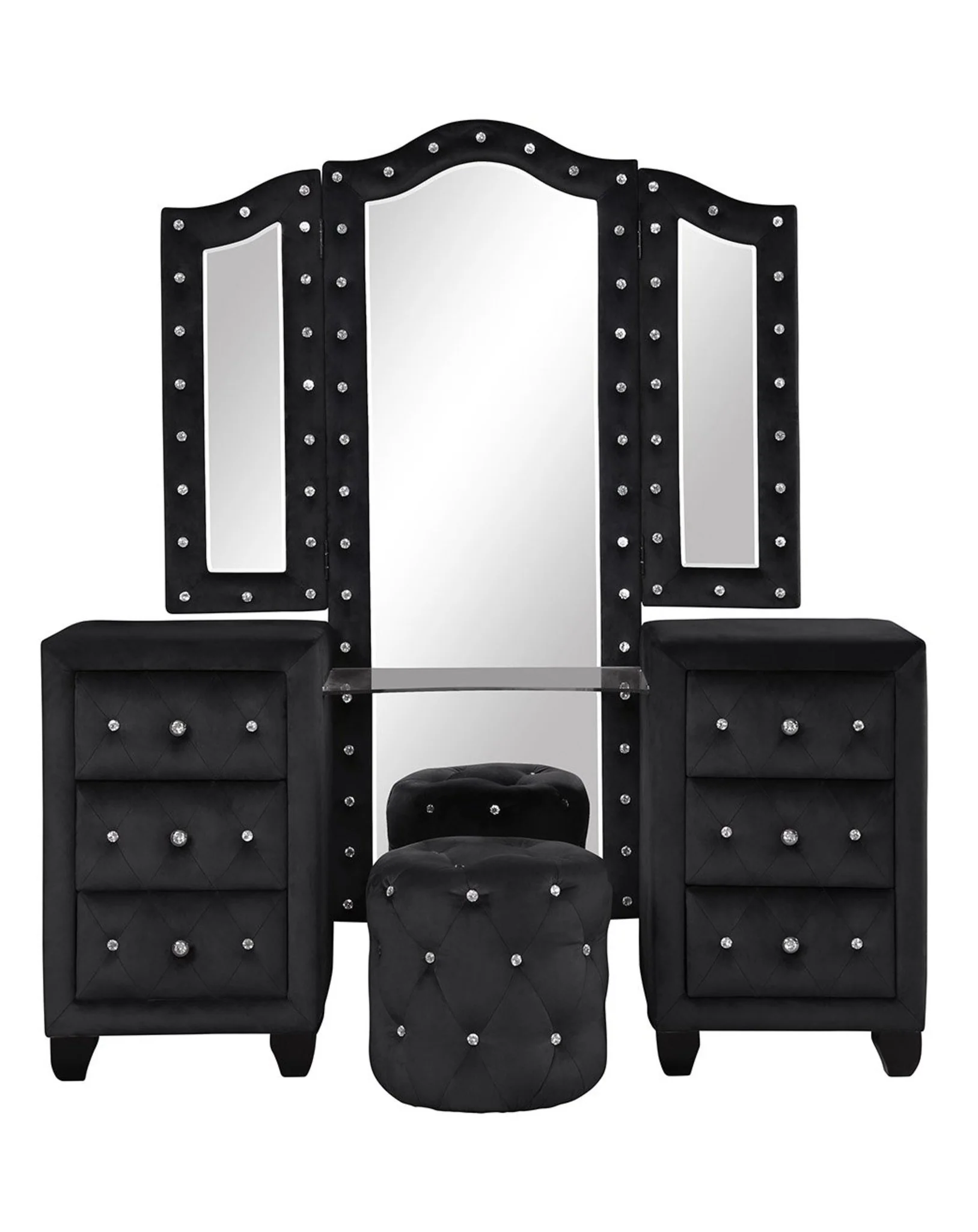 Encore King 4PC Vanity Bedroom Set Black - Image 7