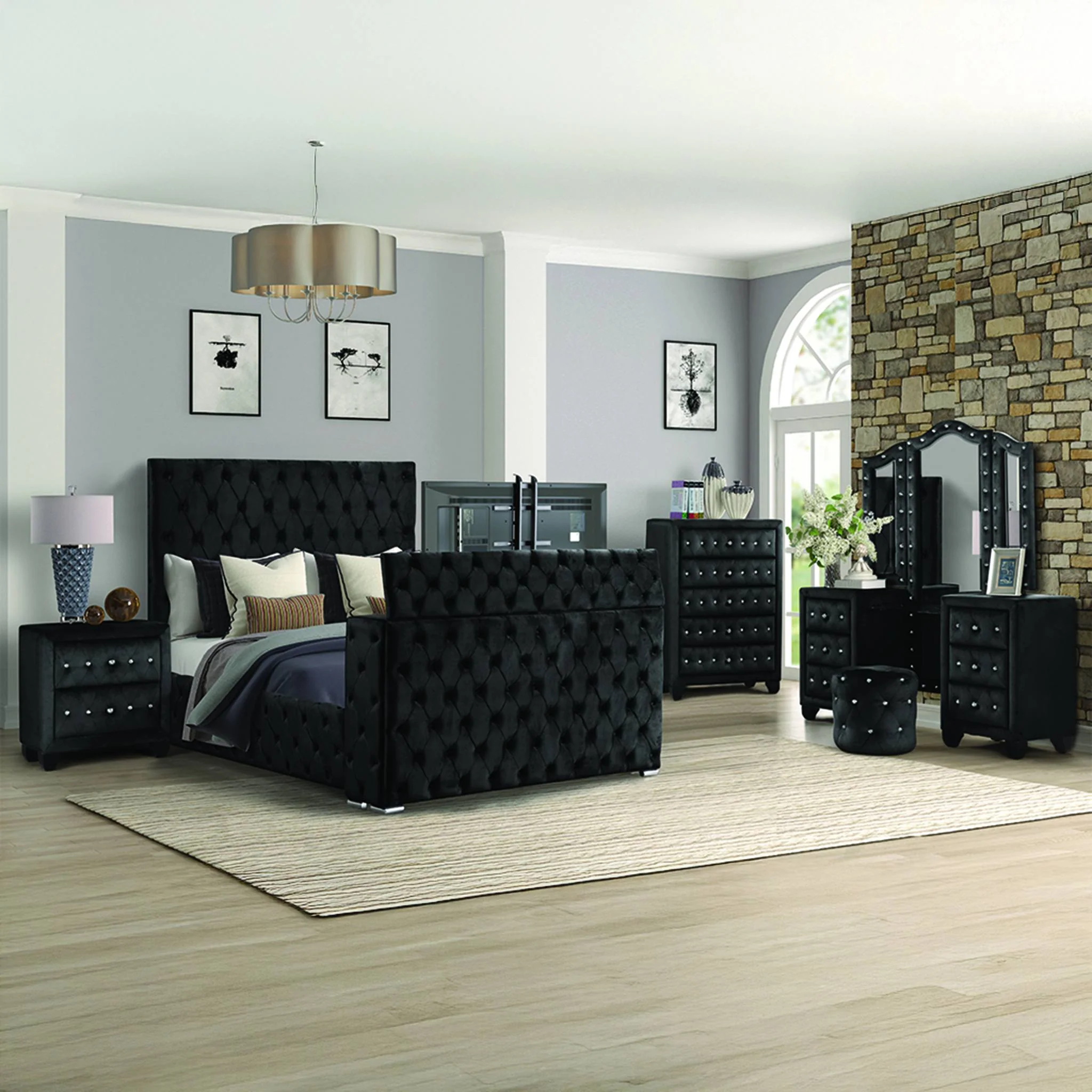 Encore King 5PC Vanity Bedroom Set Black - Image 18