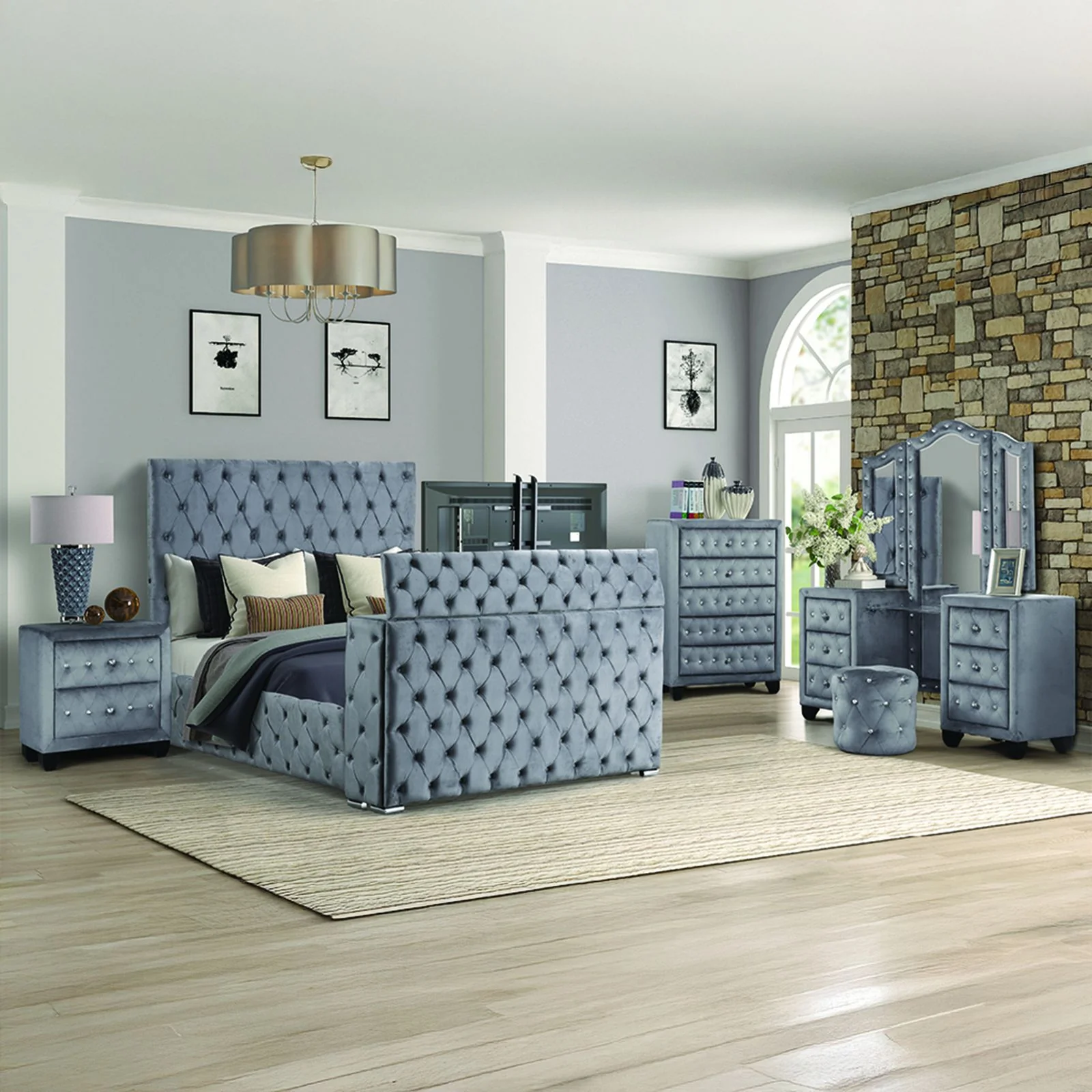 Encore King 5PC Vanity Bedroom Set Gray - Image 19