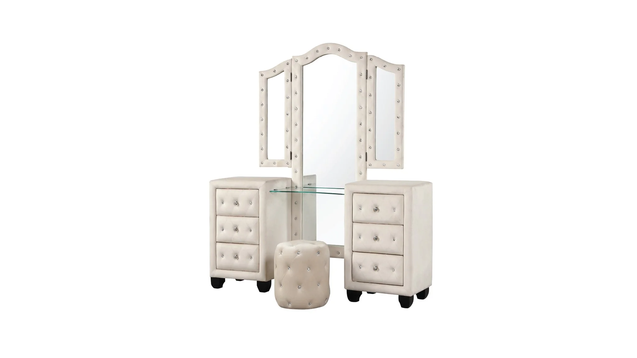 Encore Queen 4PC Vanity Bedroom Set Beige - Image 8