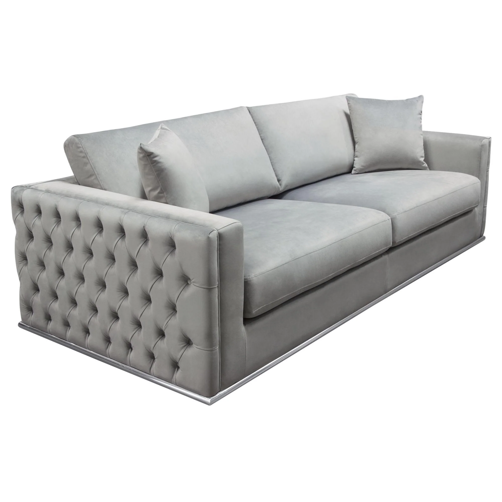 Envy Sofa in Platinum Grey Velvet with Tufted Outside Detail and Silver Metal Trim by Diamond Sofa - Image 3