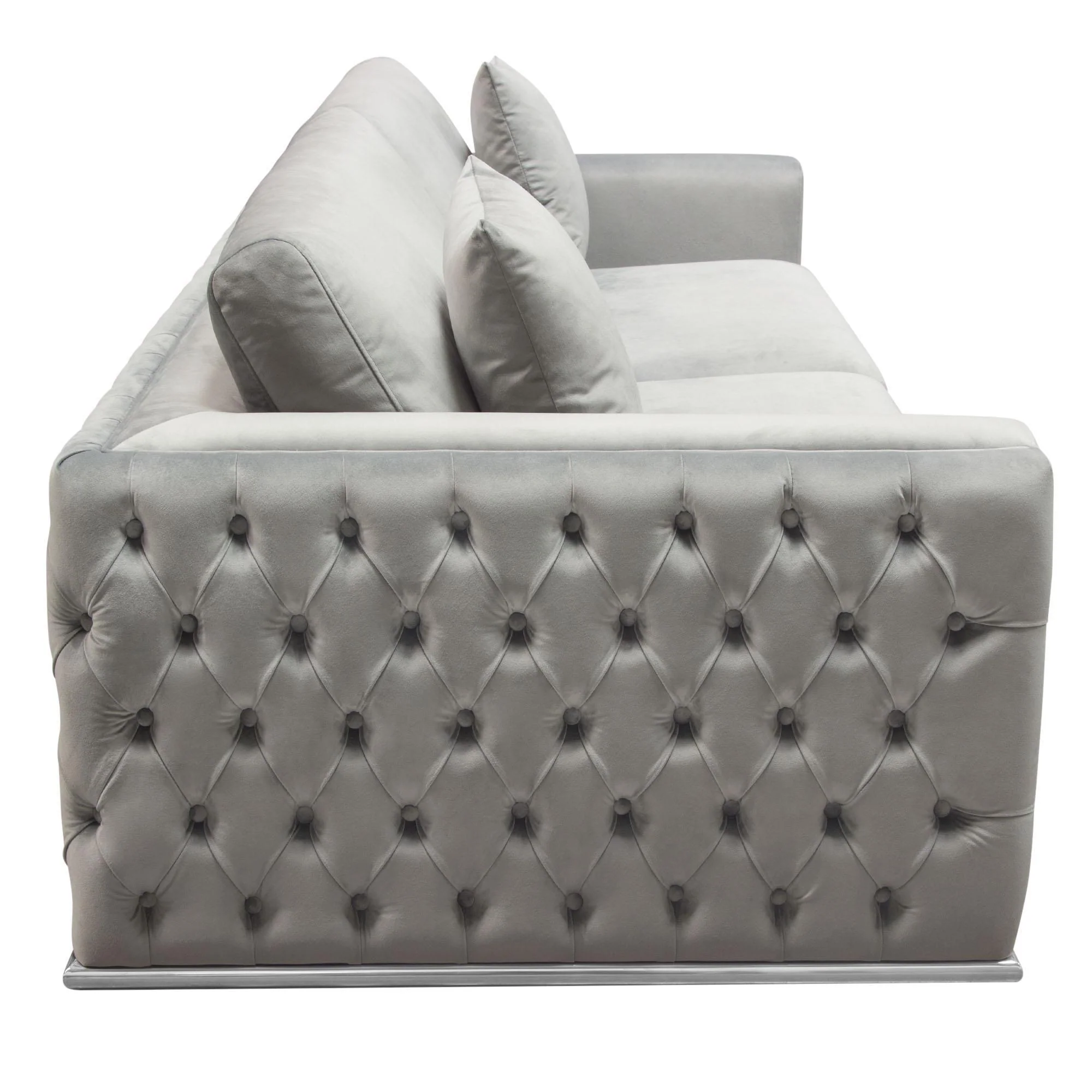 Envy Sofa in Platinum Grey Velvet with Tufted Outside Detail and Silver Metal Trim by Diamond Sofa - Image 5