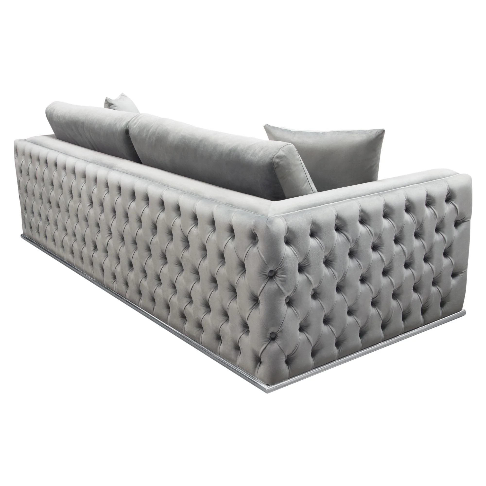 Envy Sofa in Platinum Grey Velvet with Tufted Outside Detail and Silver Metal Trim by Diamond Sofa - Image 6
