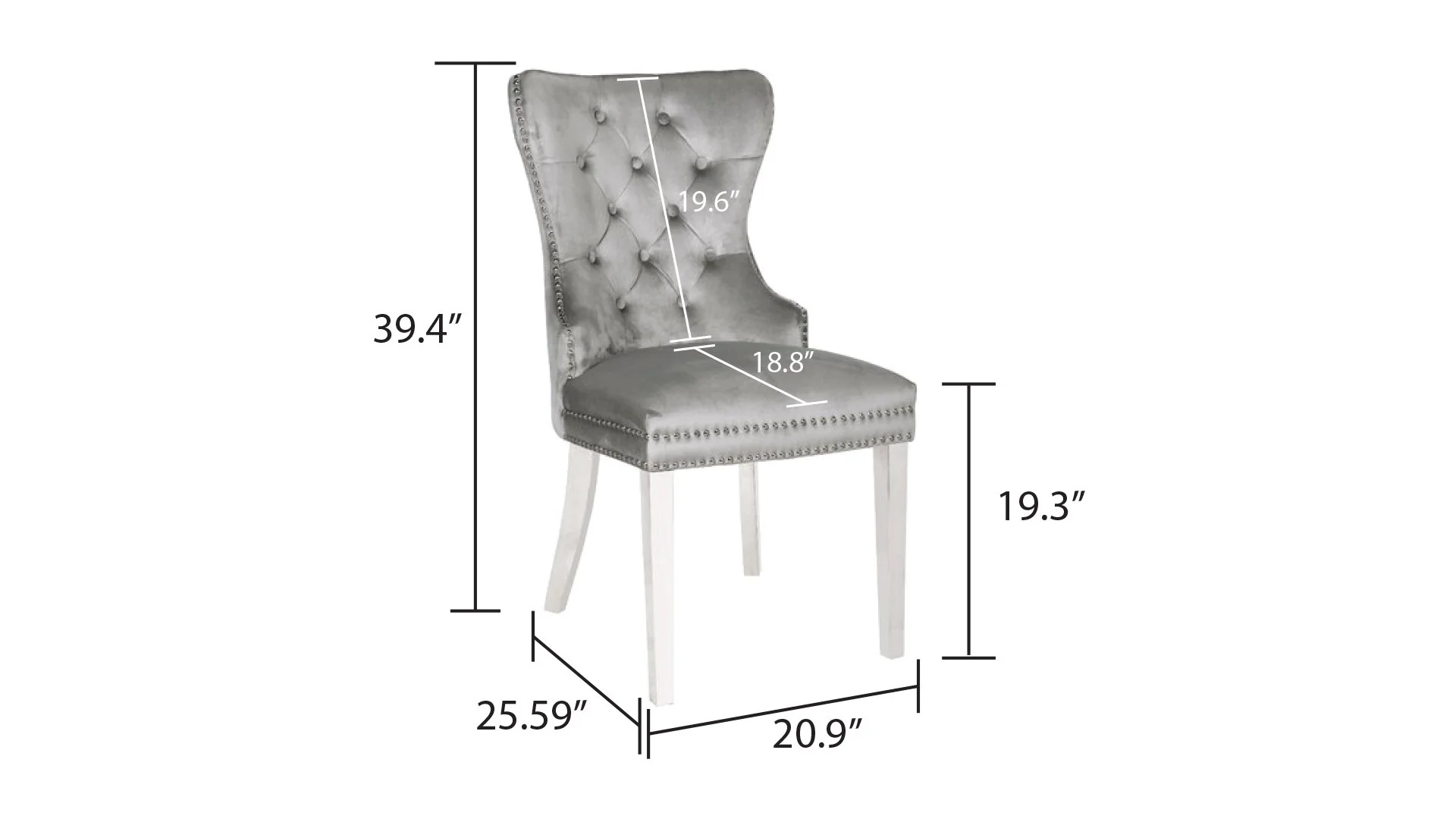 Erica Stainless Steel Legs Chair Finish with Velvet Fabric in Light Gray - Image 2