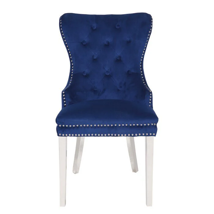 Erica Stainless Steel Legs Chair Finish with Velvet Fabric in Navy - Image 4