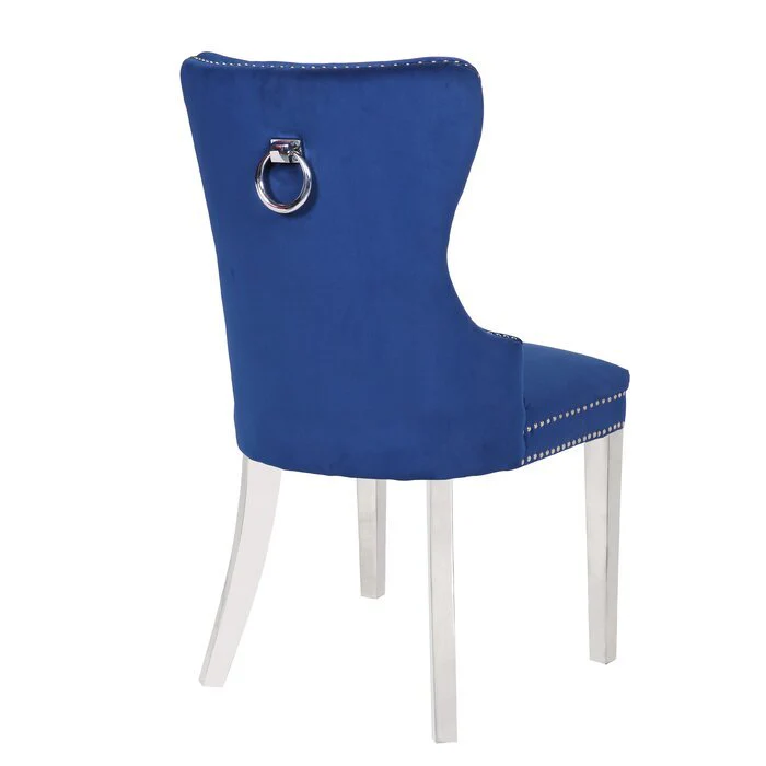 Erica Stainless Steel Legs Chair Finish with Velvet Fabric in Navy - Image 6
