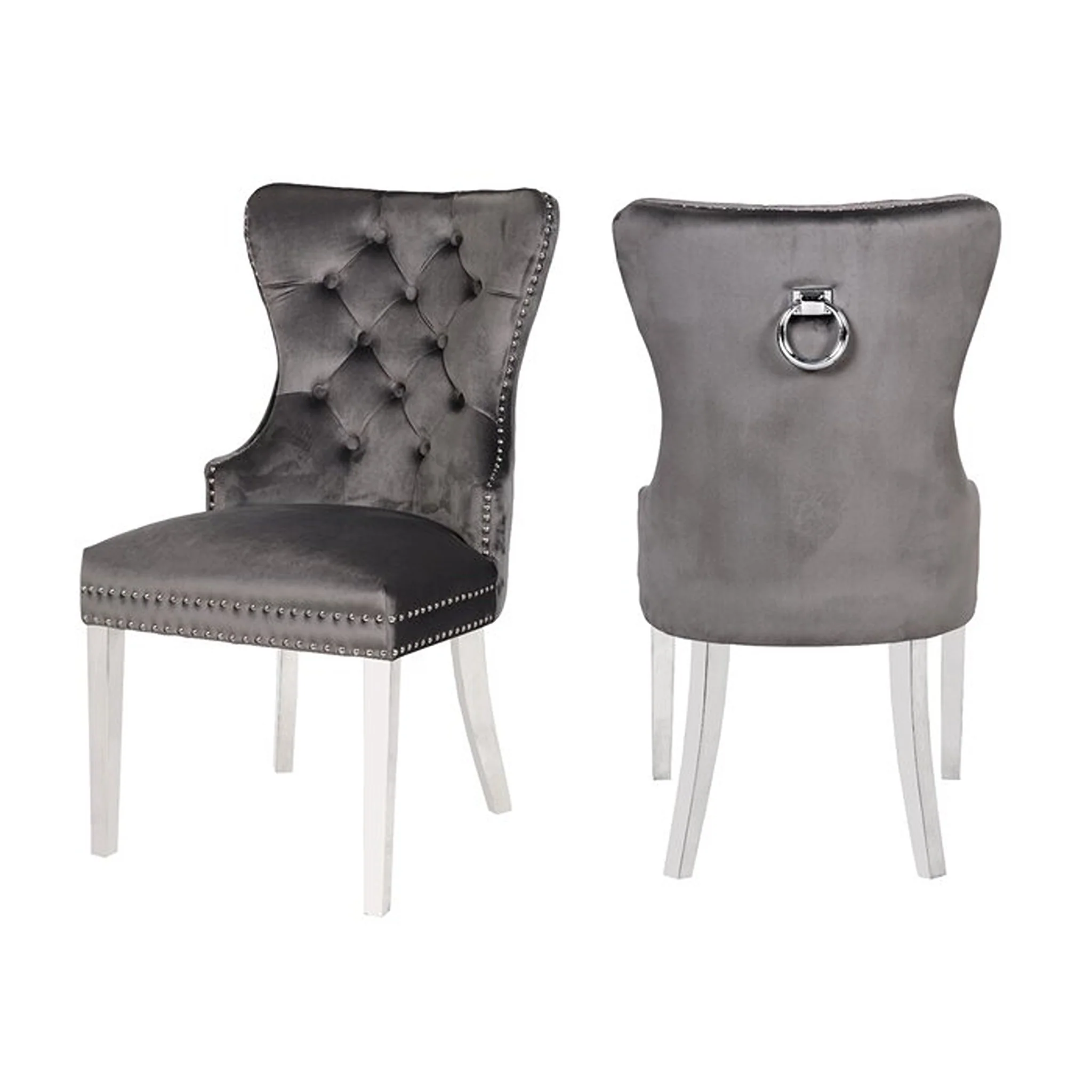 Erica Stainless Steel Legs Chair Finish with Velvet Fabric in Navy - Image 8
