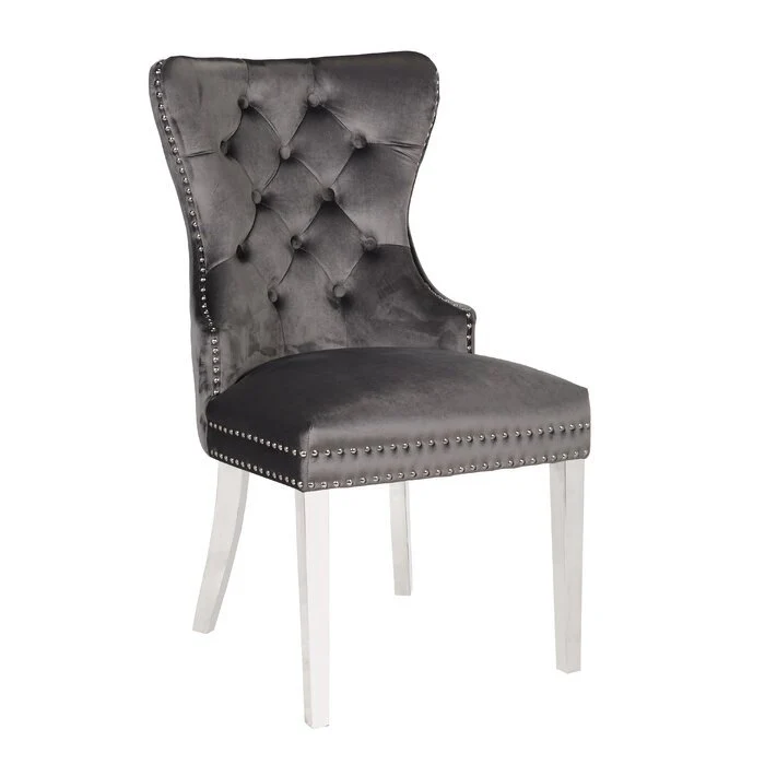 Erica Stainless Steel Legs Chair Finish with Velvet Fabric ins Dark Gray - Image 8