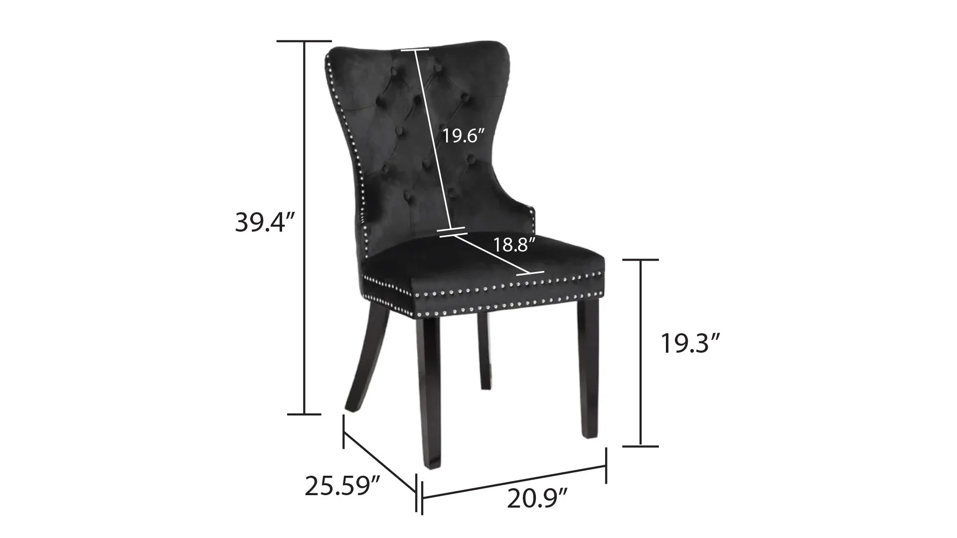 Erica Wood Legs Chair Finish with Velvet Fabric in  Black - Image 2