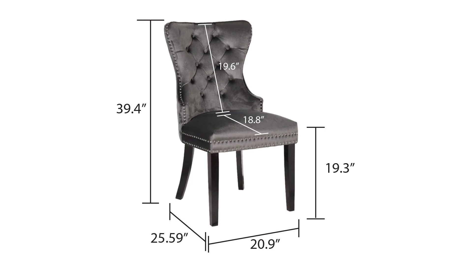 Erica Wood Legs Chair Finish with Velvet Fabric in Dark Gray - Image 2