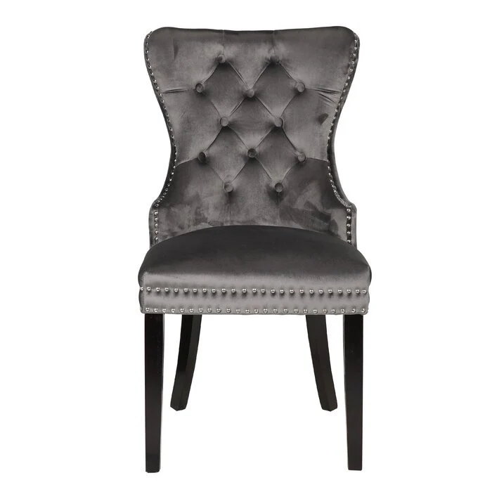 Erica Wood Legs Chair Finish with Velvet Fabric in Dark Gray - Image 3