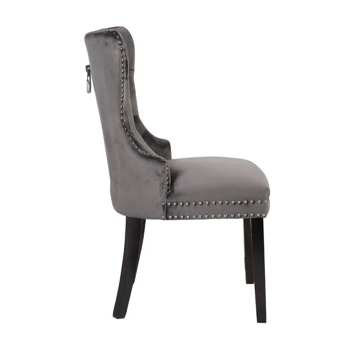 Erica Wood Legs Chair Finish with Velvet Fabric in Dark Gray - Image 4