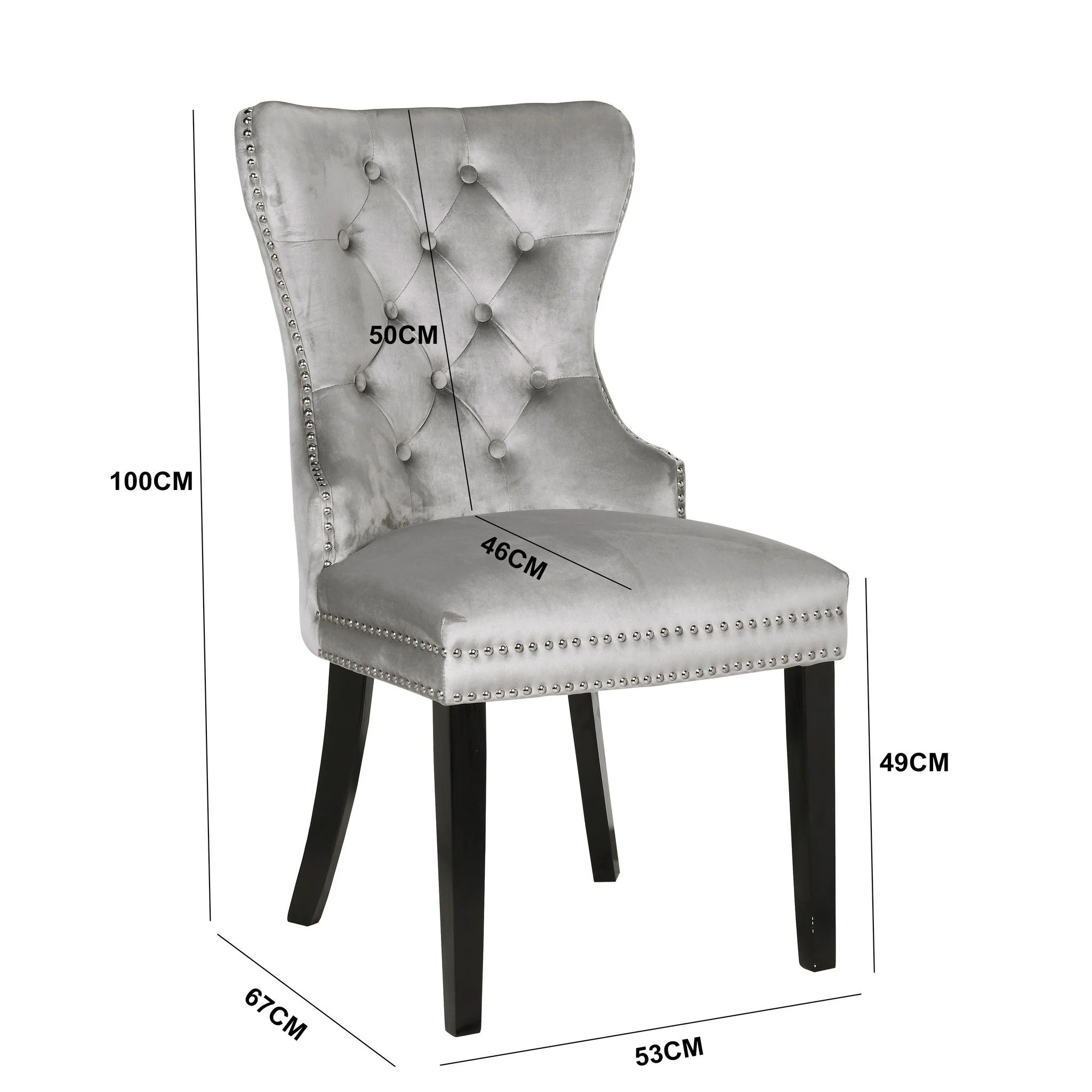 Erica Wood Legs Chair Finish with Velvet Fabric in Light Gray - Image 4