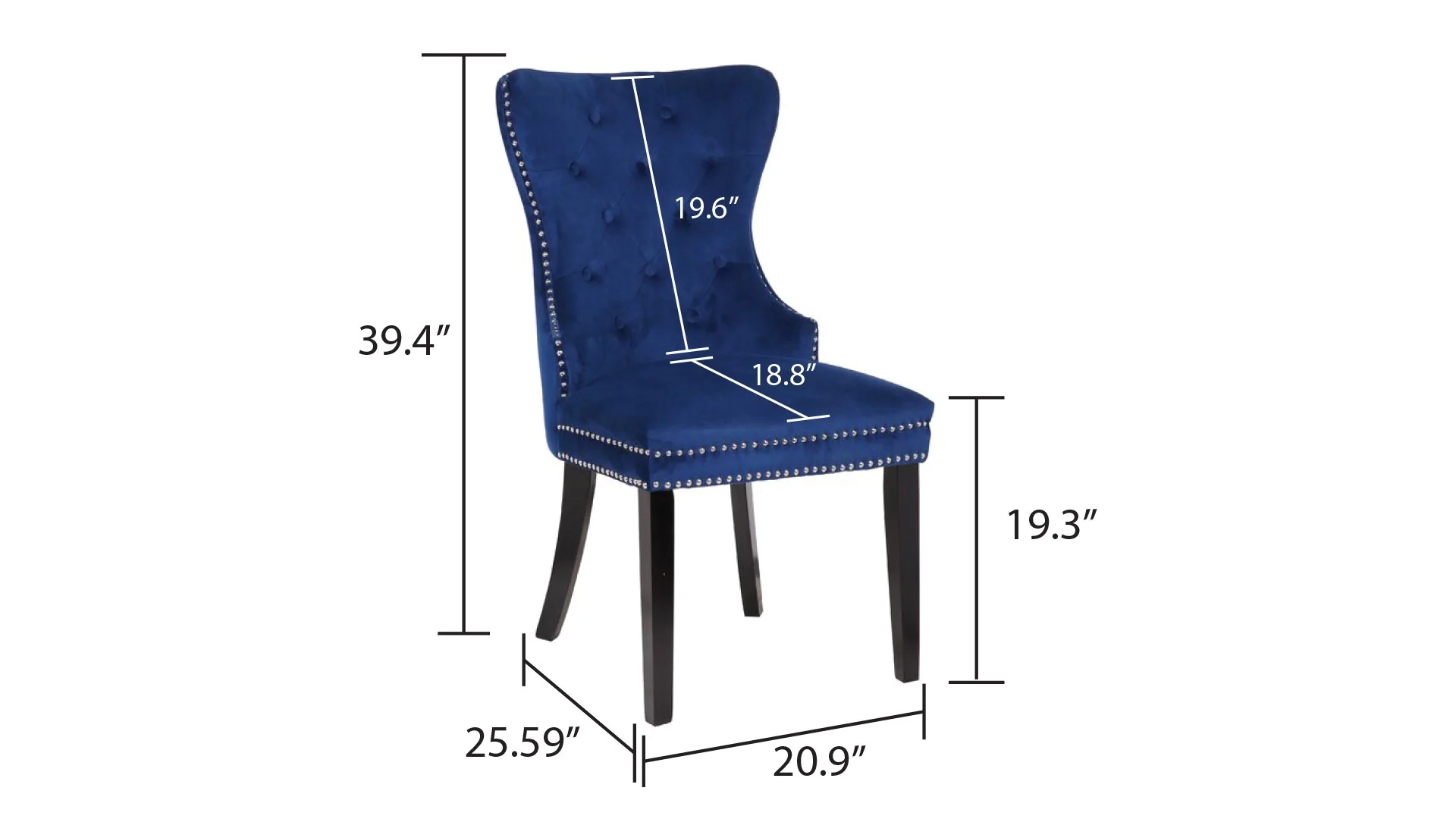 Erica Wood Legs Chair Finish with Velvet Fabric in Navy - Image 2