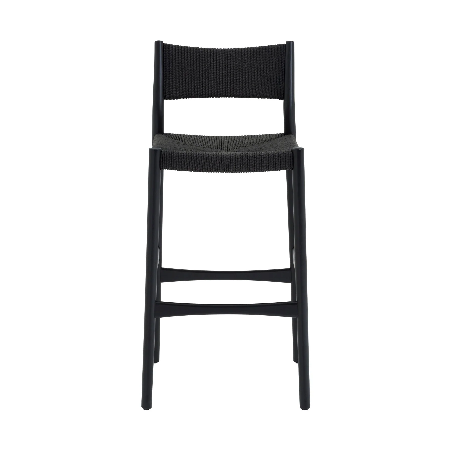Erie Black Woven Paper Cord and Wood Bar Stool - Image 2