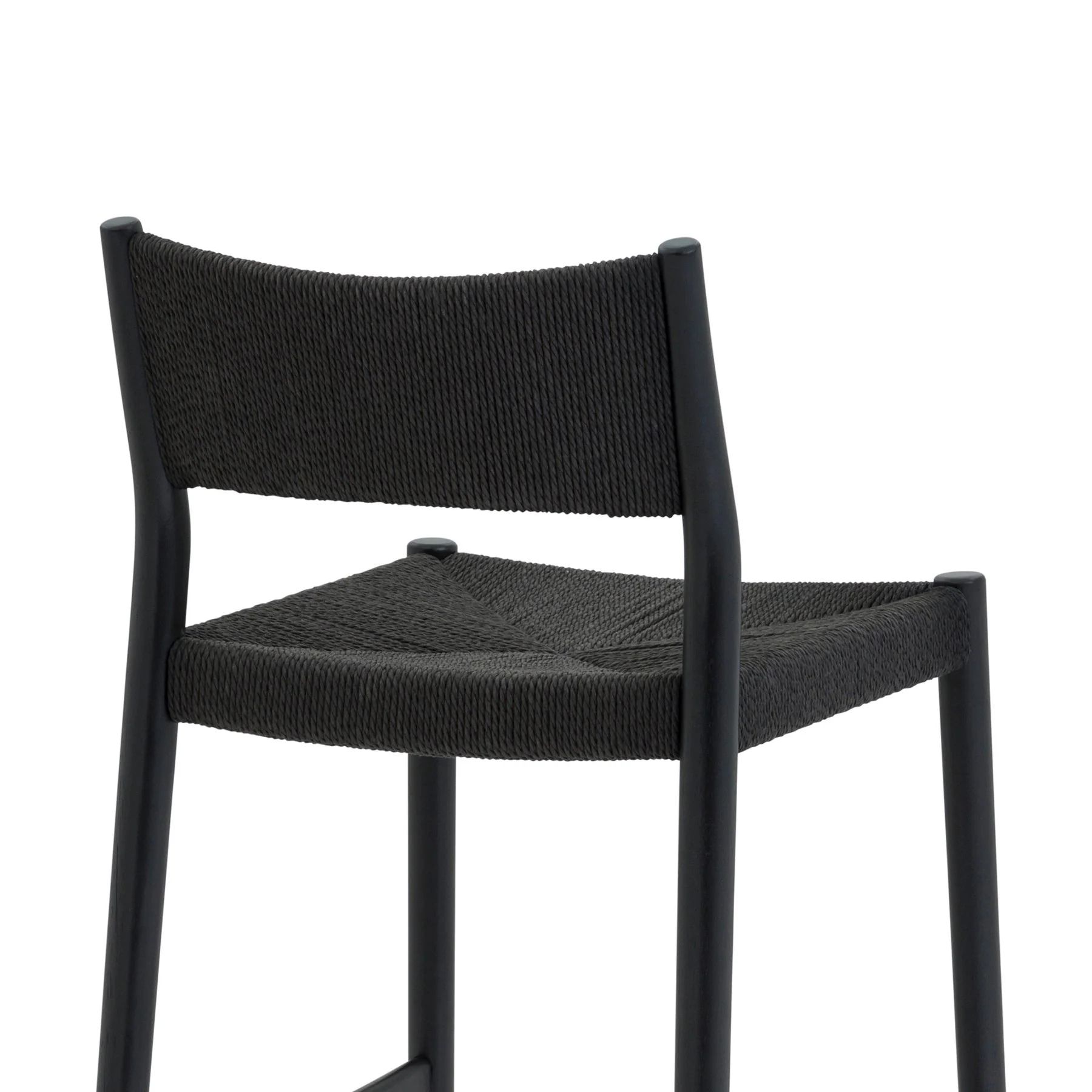 Erie Black Woven Paper Cord and Wood Counter Stool - Image 6