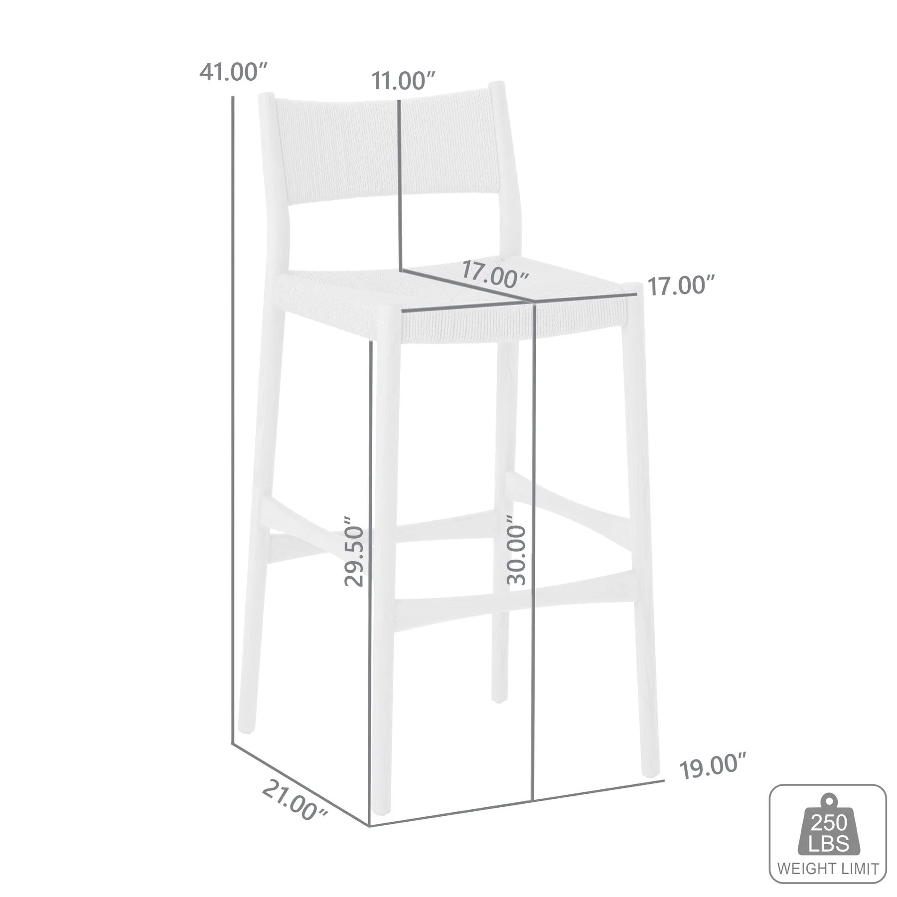 Erie Woven Paper Cord and Oak Wood Bar Stool - Image 11