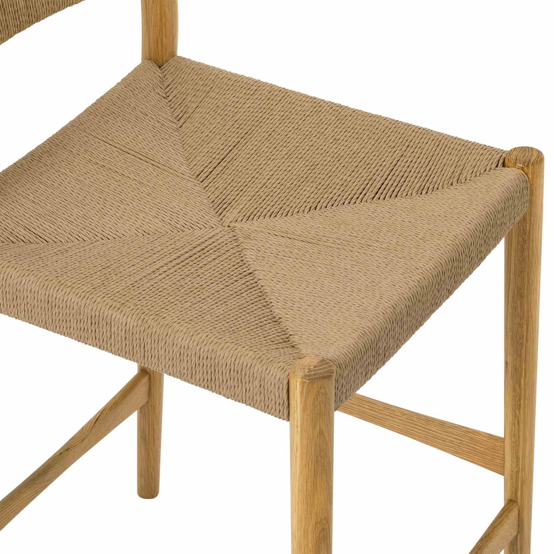 Erie Woven Paper Cord and Oak Wood Bar Stool - Image 8