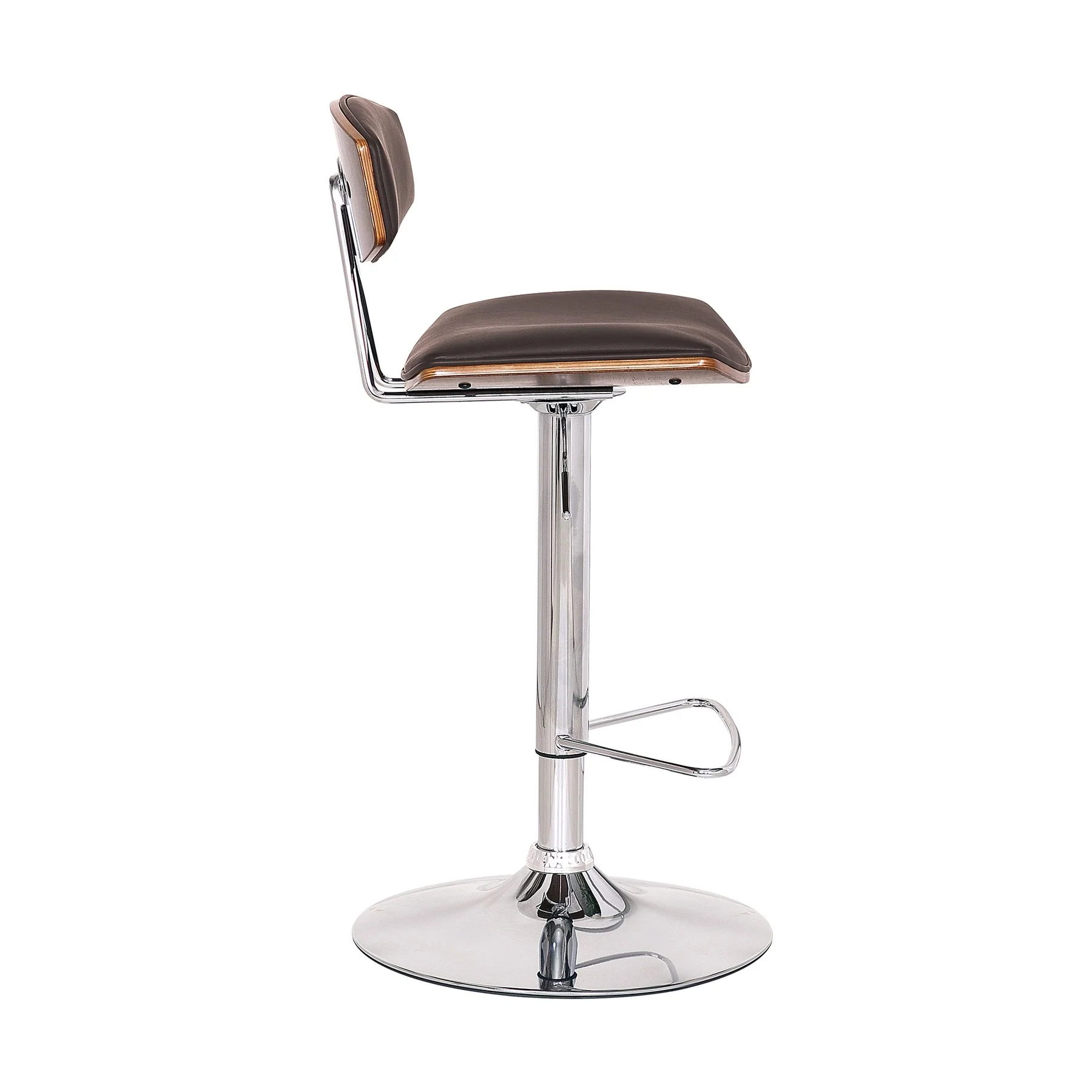 Erik Adjustable Brown Faux Leather Swivel Barstool with Chrome Base - Image 2