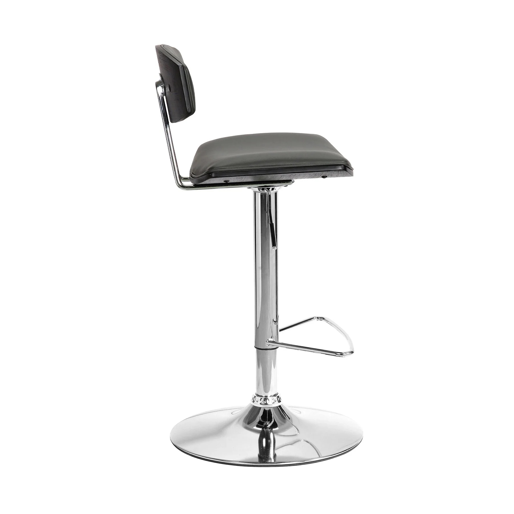 Erik Adjustable Gray Faux Leather Swivel Barstool with Chrome Base - Image 3