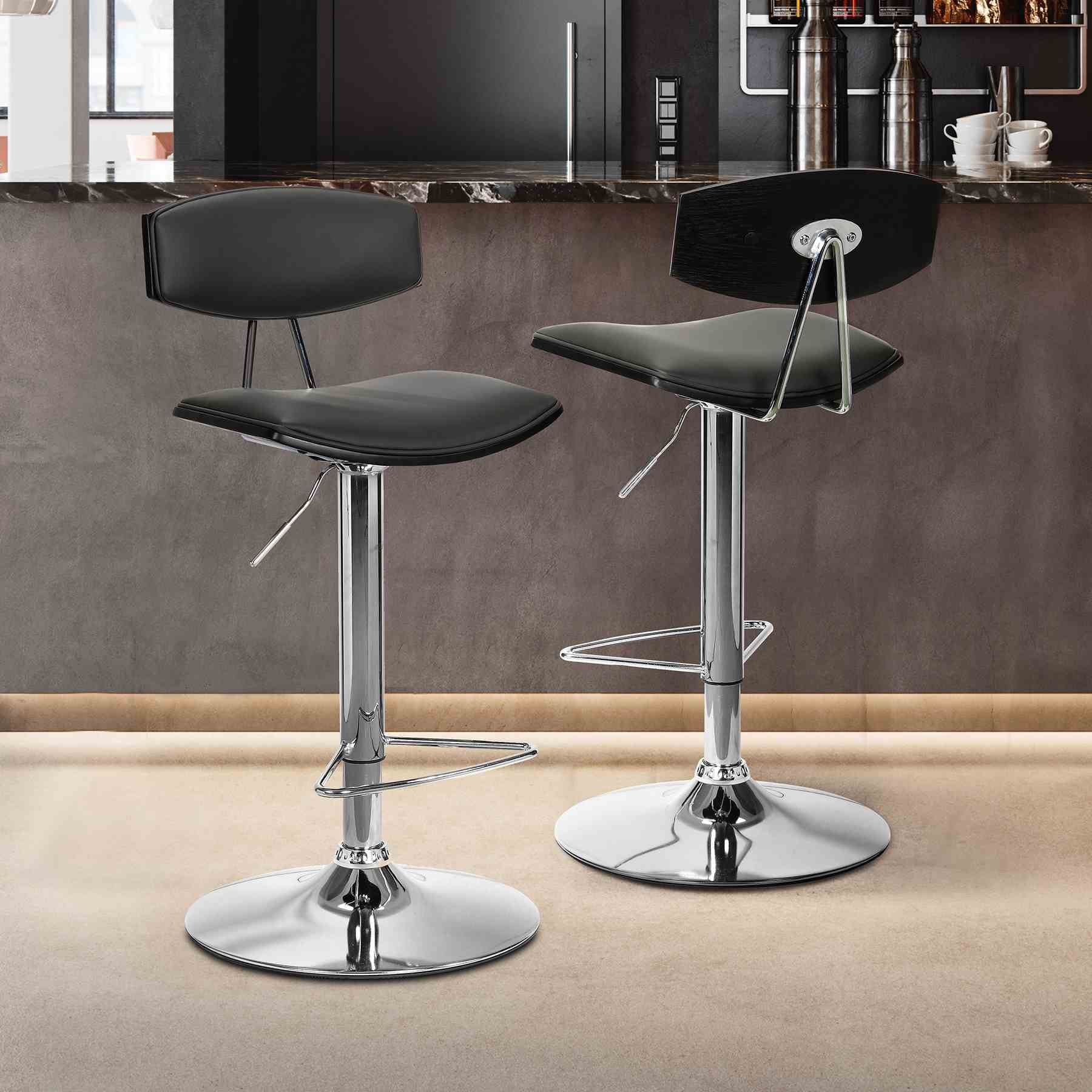 Erik Adjustable Gray Faux Leather Swivel Barstool with Chrome Base - Image 6