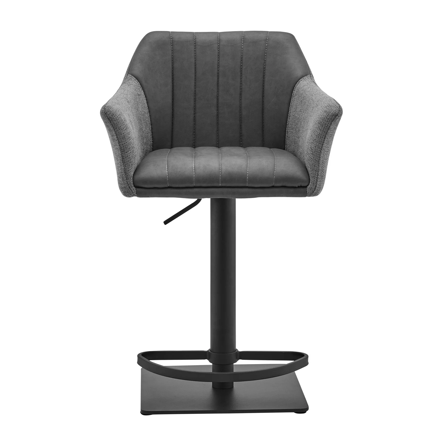 Erin Adjustable Gray Faux Leather and Fabric Metal Swivel Bar Stool - Image 2
