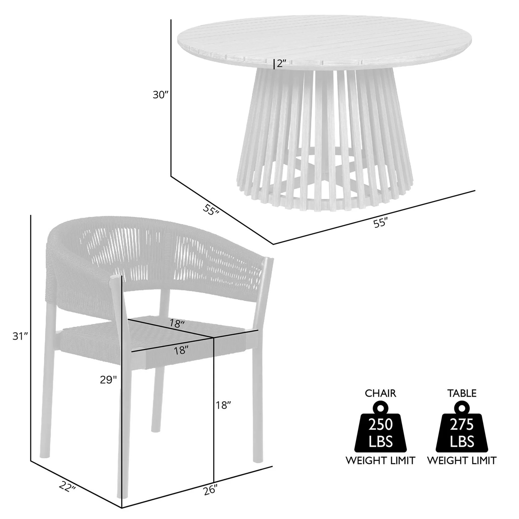 Escondido Doris Outdoor Patio 5 Piece Round Dining Set in Eucalyptus Wood and Black Rope - Image 11