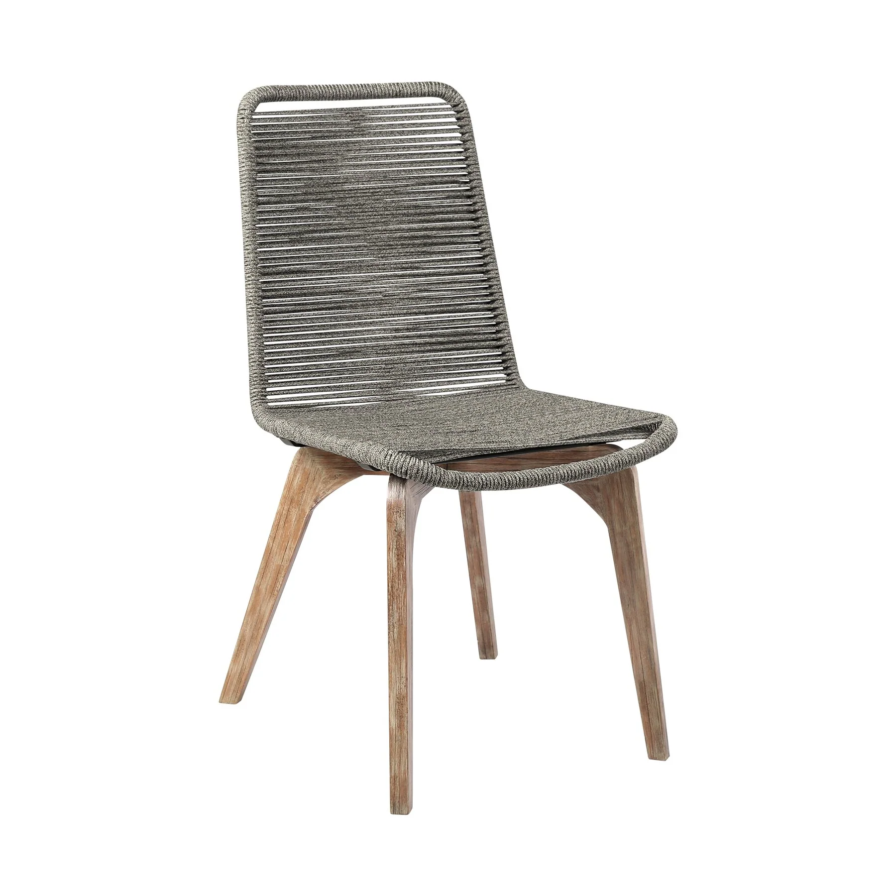 Escondido Island Outdoor Patio 5 Piece Round Dining Set in Eucalyptus Wood and Gray Rope - Image 2