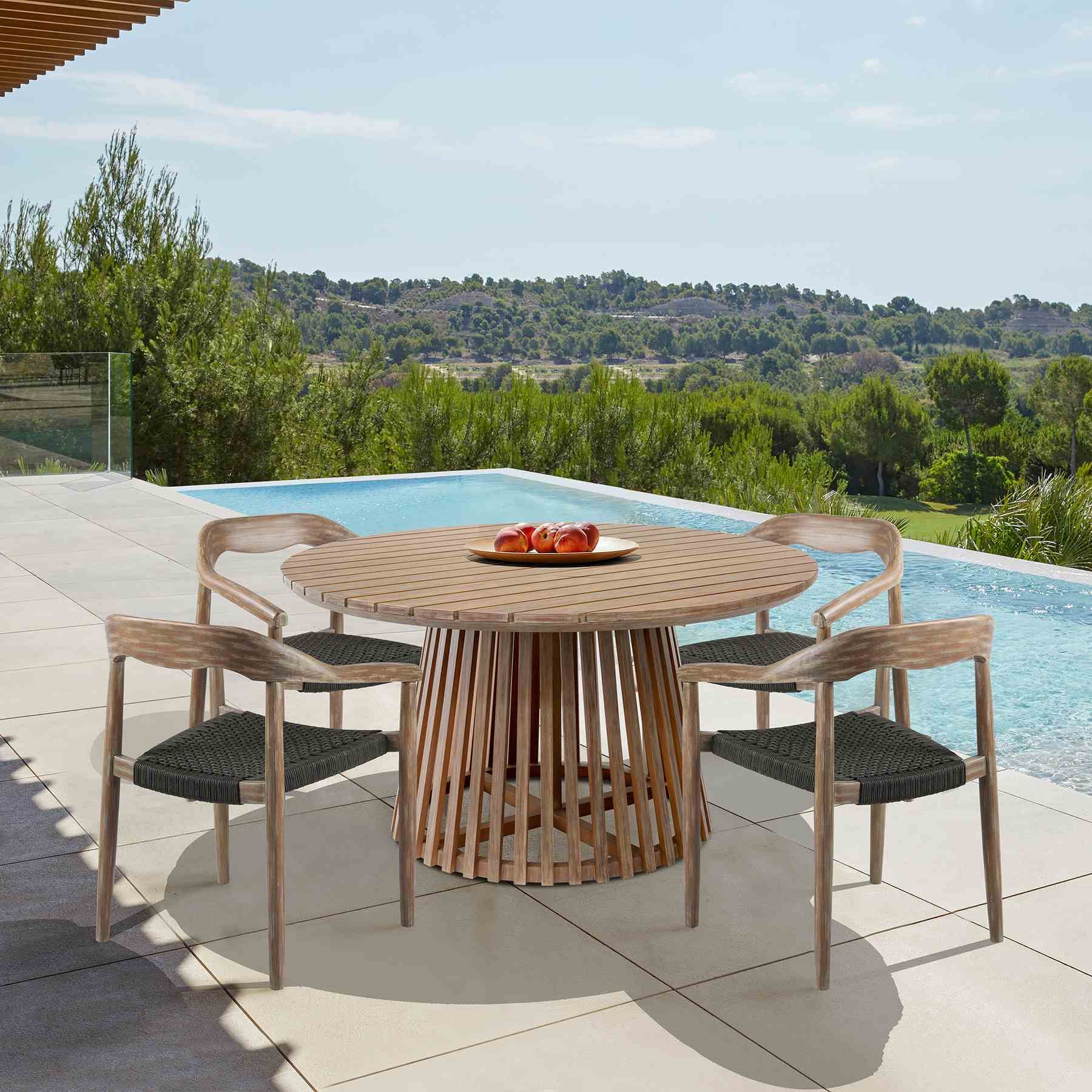 Escondido Outdoor Patio Round Dining Table in Light Eucalyptus Wood - Image 10