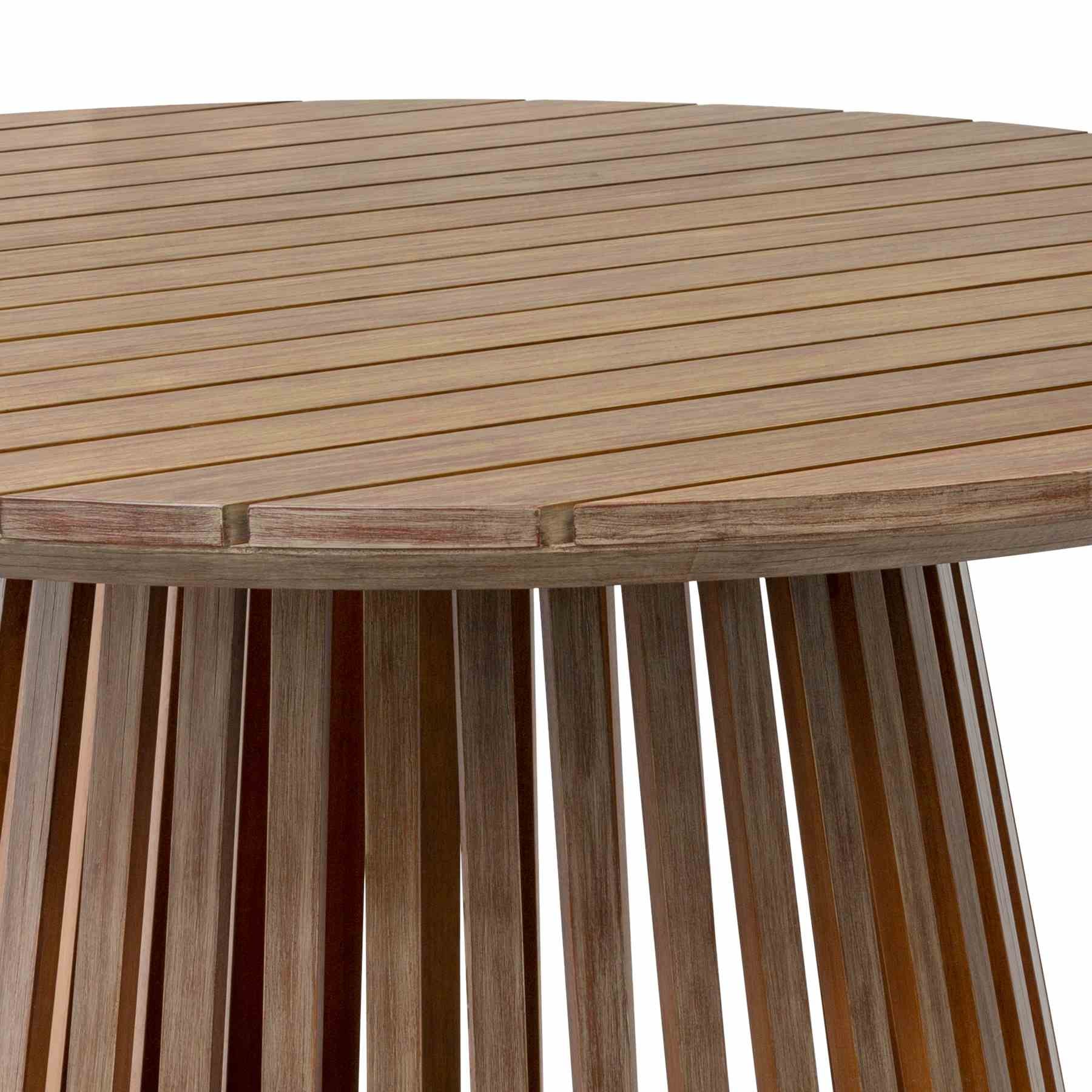 Escondido Outdoor Patio Round Dining Table in Light Eucalyptus Wood - Image 4