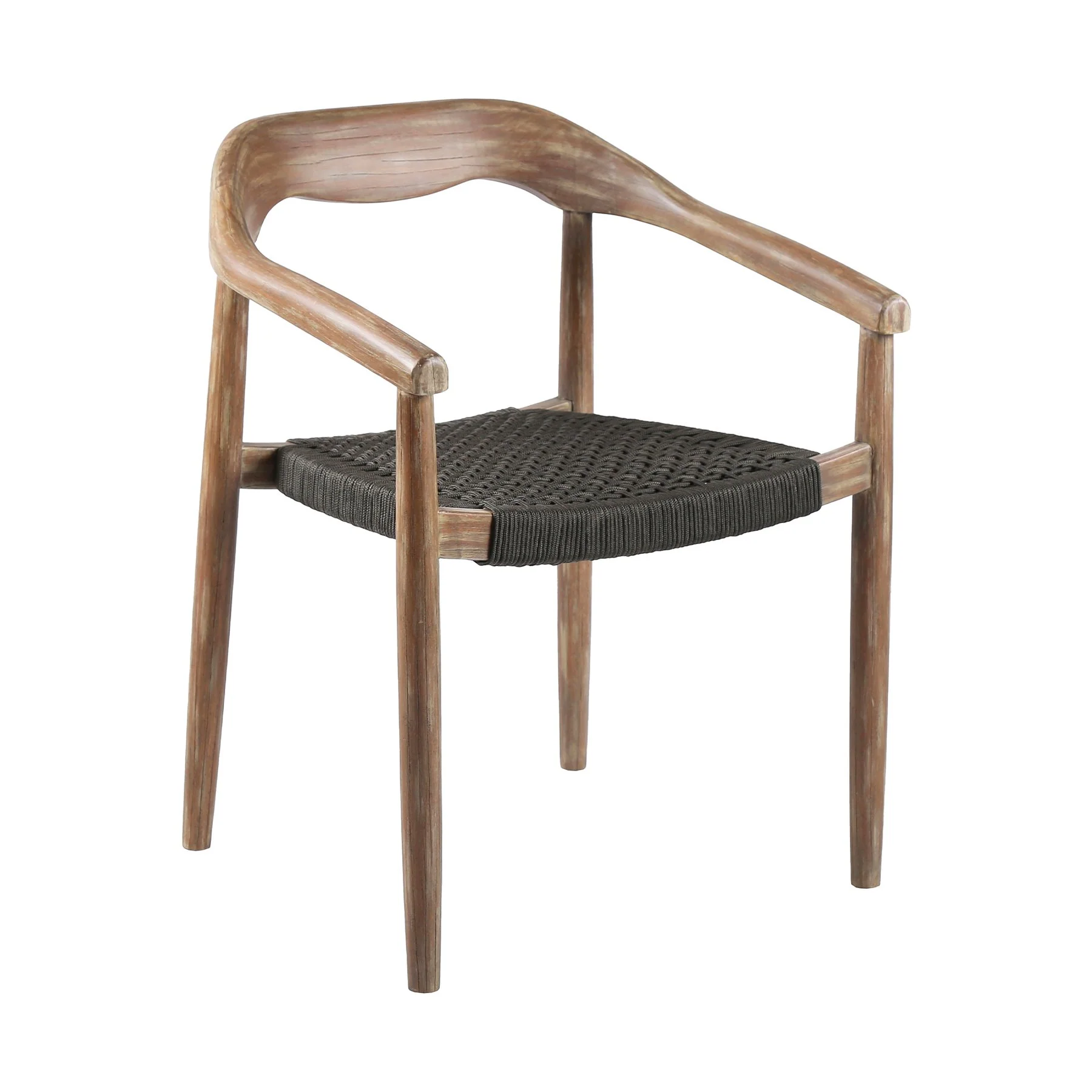 Escondido Santo Outdoor Patio 5 Piece Round Dining Set in Eucalyptus Wood and Charcoal Rope - Image 2