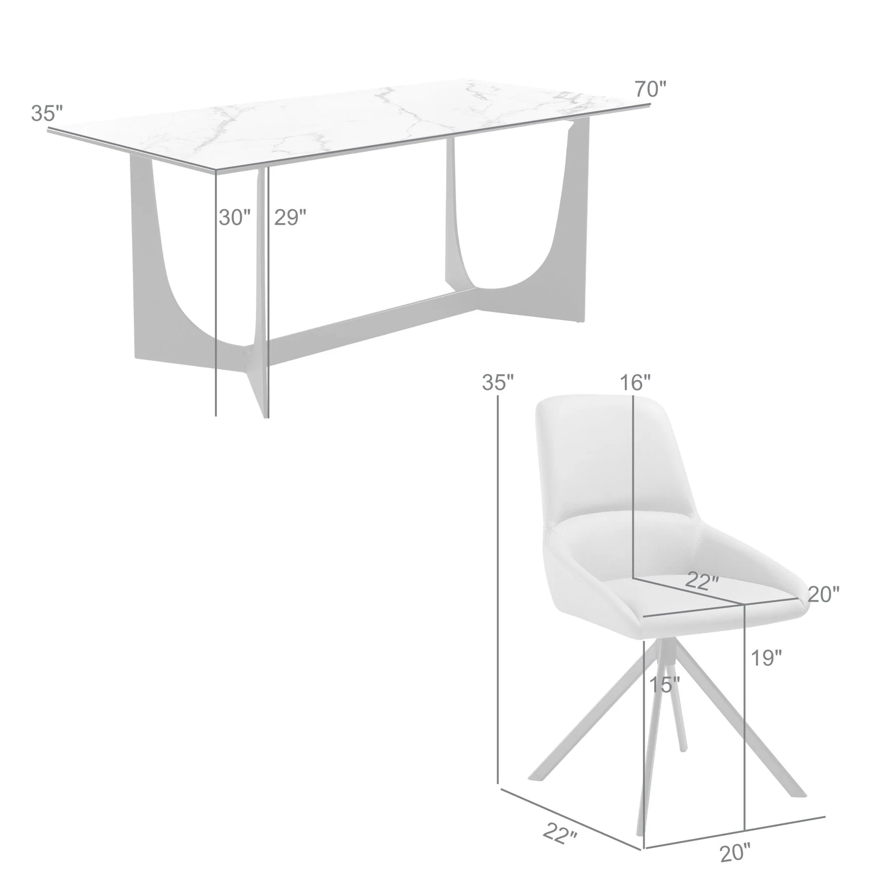Esme Maverick 7 Piece Dining Set with Taupe Gray Faux Leather Chairs - Image 9