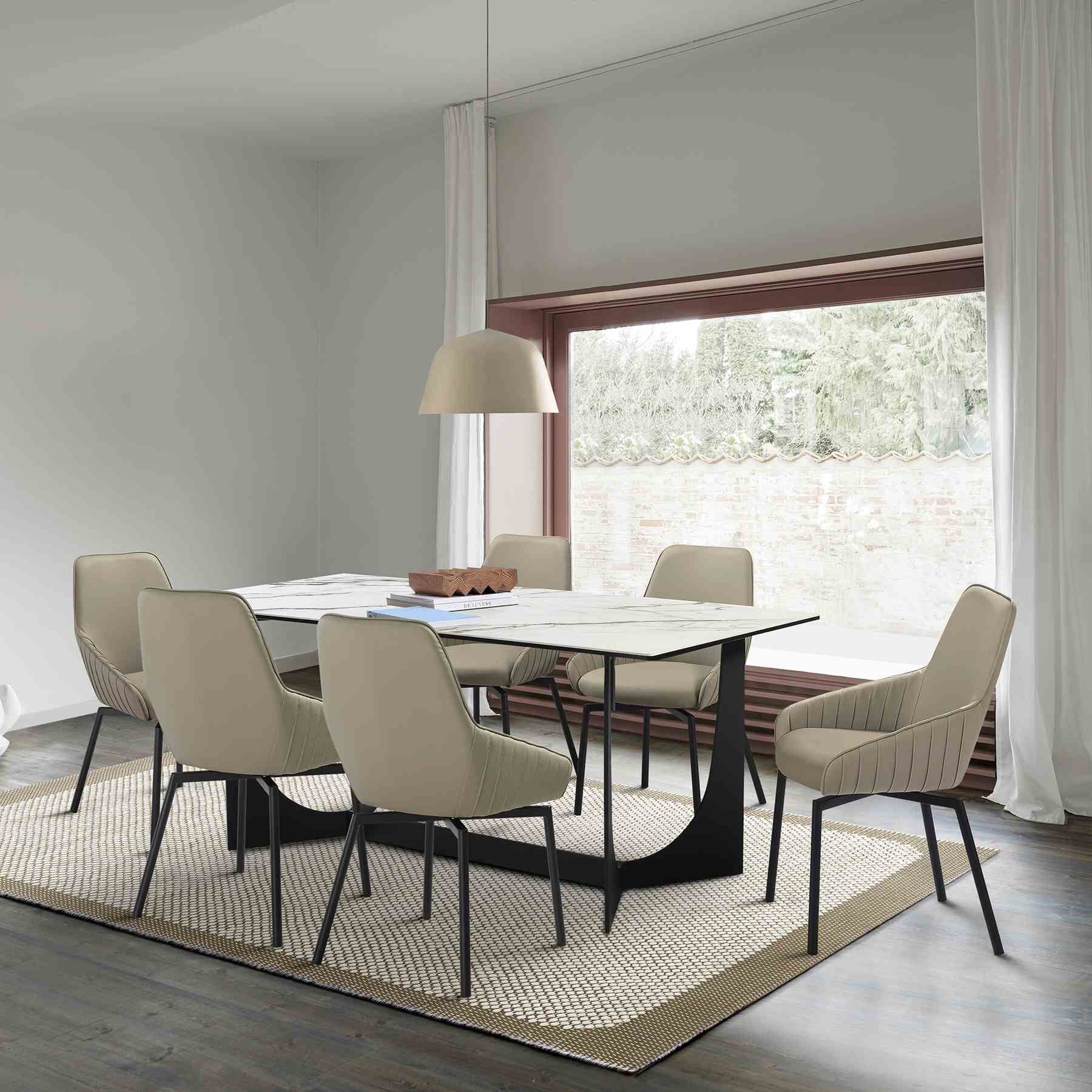 Esme Shilo 7 Piece Dining Set Taupe with Gray Faux Leather Chairs - Image 10