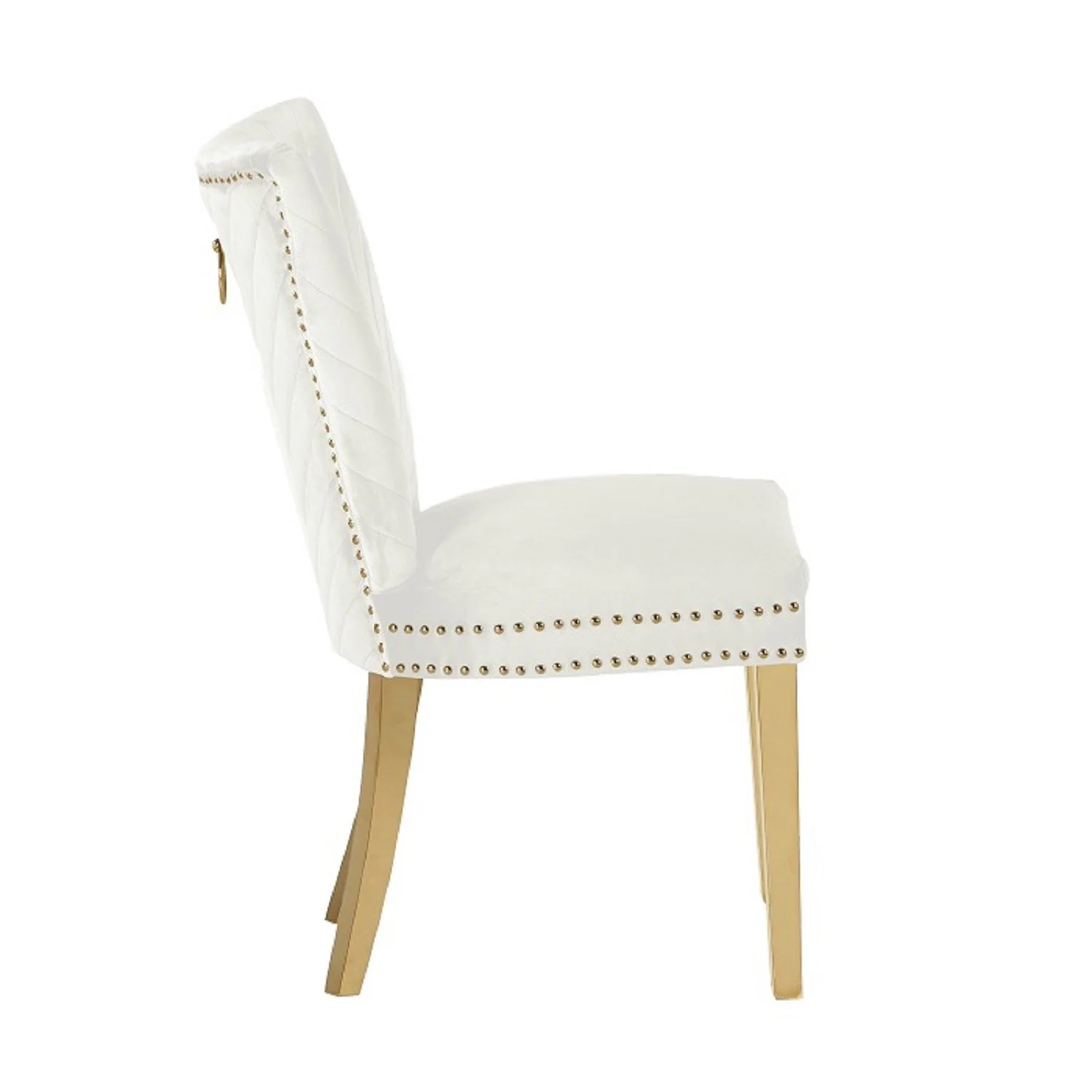 Eva Gold  Legs Chair Finish with Velvet Fabric in Beige - Image 4