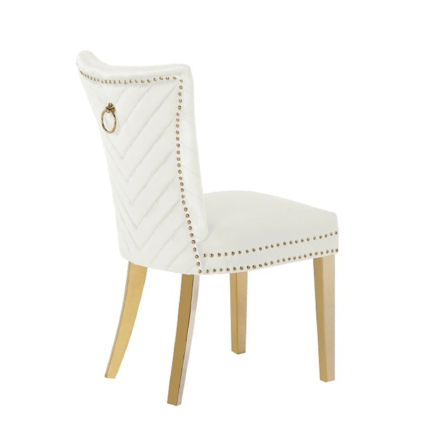 Eva Gold  Legs Chair Finish with Velvet Fabric in Beige - Image 5