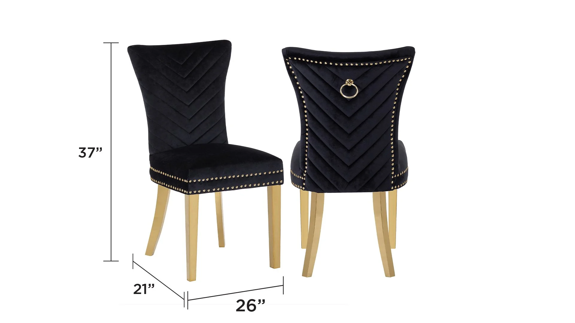 Eva Gold Legs Chair Finish with Velvet Fabric in Black - Image 2
